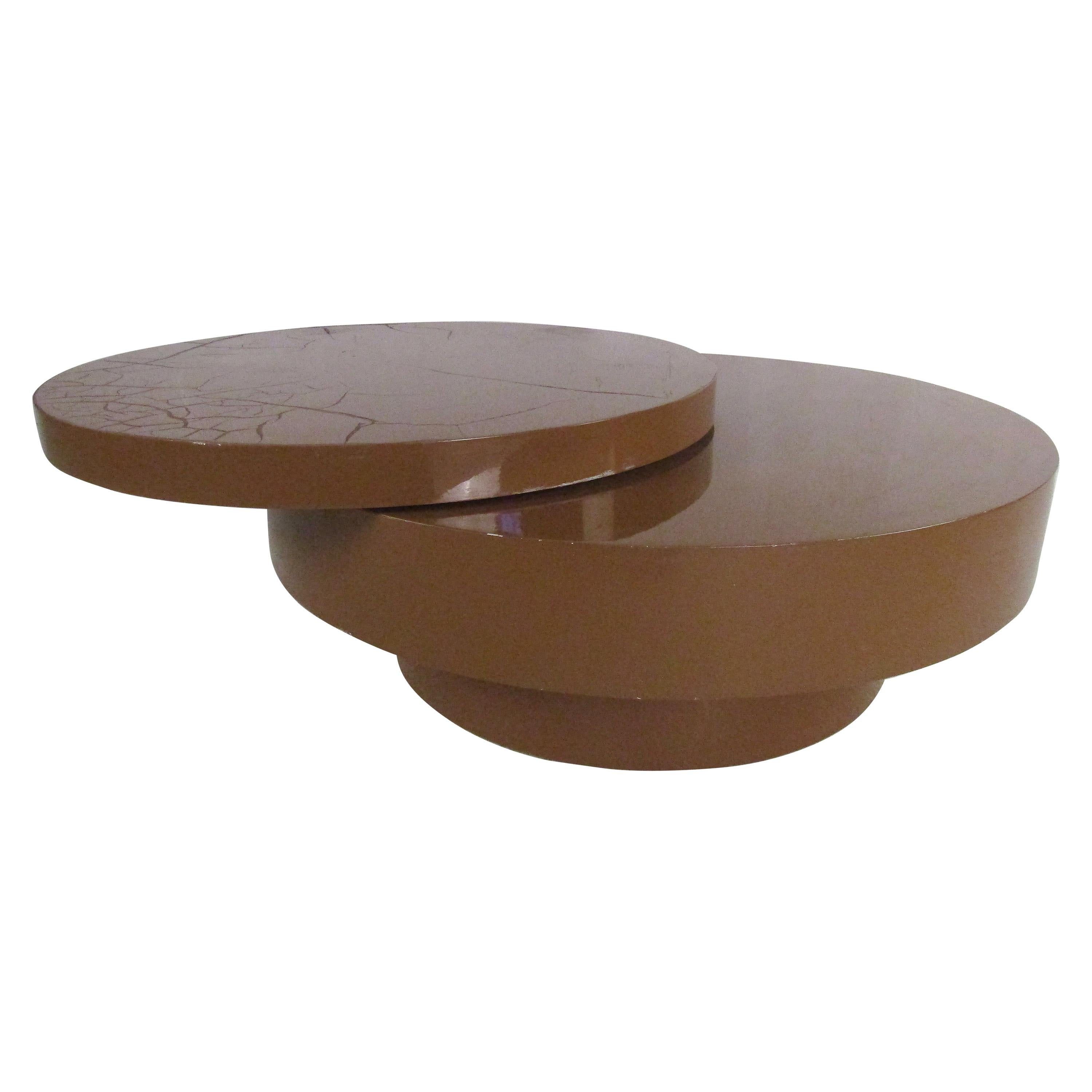 Unique Mid-Century Modern Circular Swivel Top Coffee Table For Sale