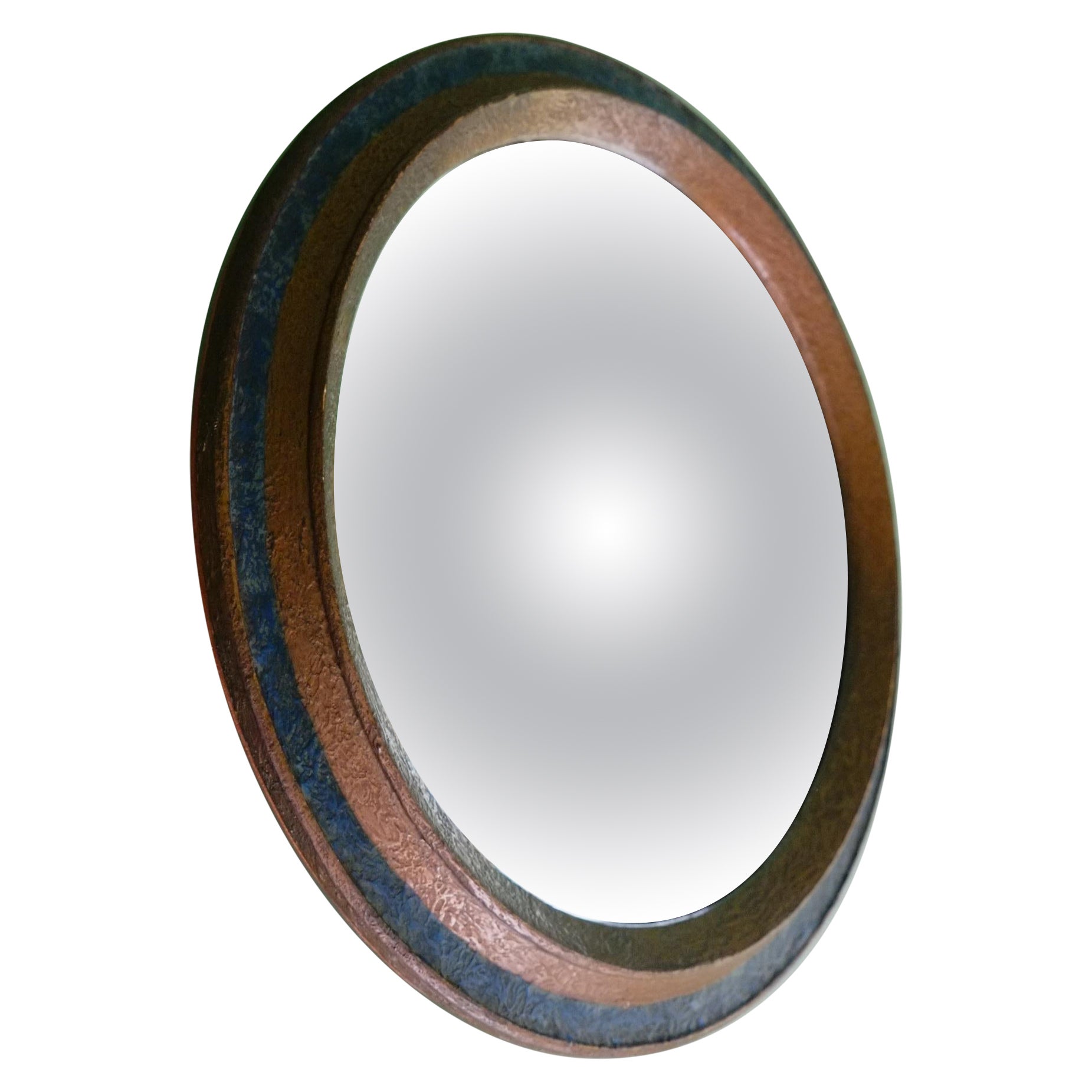 Unique Blue Mid-Century Modern Convex Mirror Circa 1950 For Sale