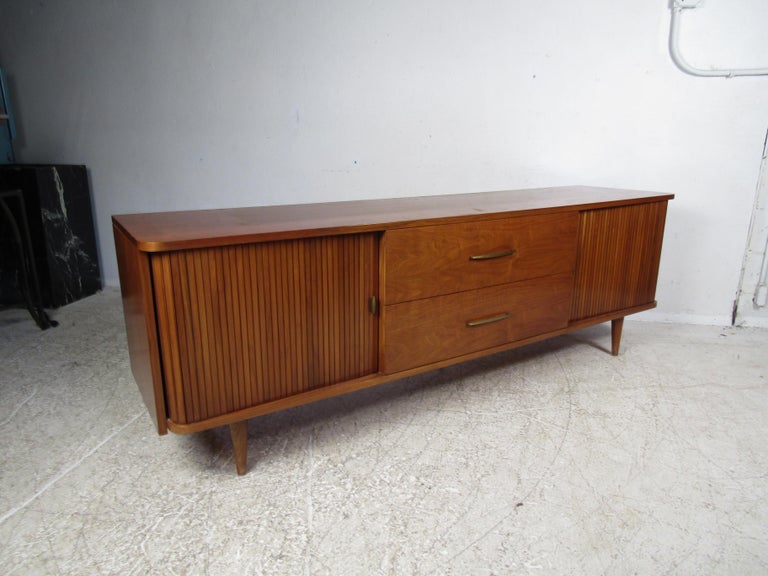 Unique MidCentury Modern Credenza with Tambour Doors at 1stDibs