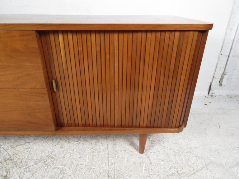Unique MidCentury Modern Credenza with Tambour Doors at 1stDibs