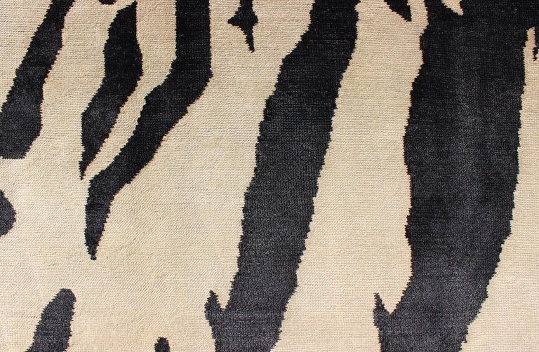 Unique Mid-Century Modern Rug with Zebra Skin Design in Black, Cream ...