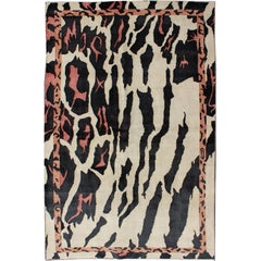 Vintage Unique Mid-Century Modern Rug with Zebra Skin Design in Black, Cream & Pink