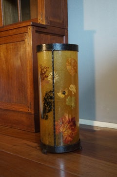 Unique Mid-Century Modern Flower & Leafs Inlaid French Umbrella Stand by Accolay