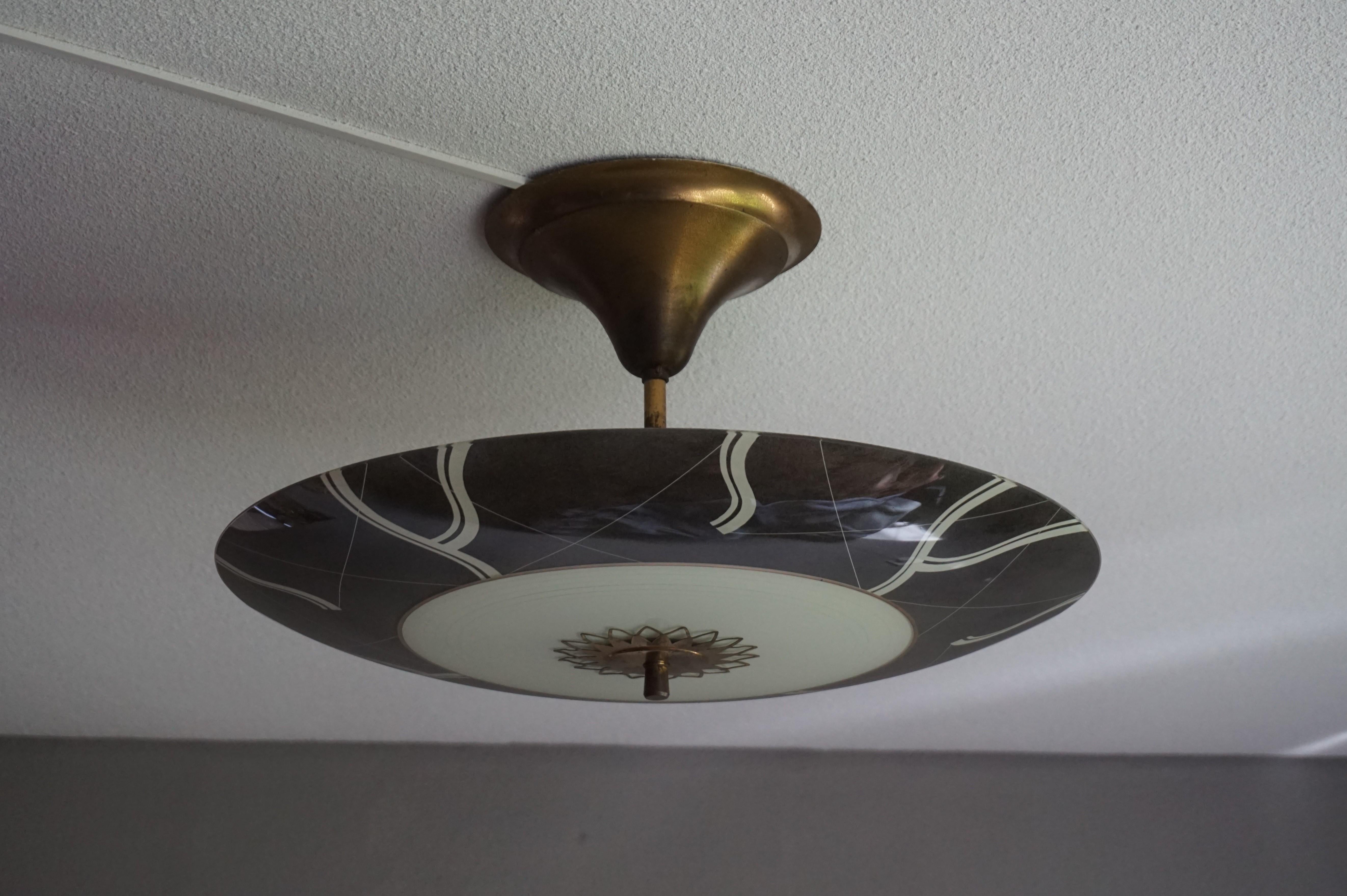 Unique Mid-Century Modern Glass and Brass Flush Mount With Eye Ball Pattern 4