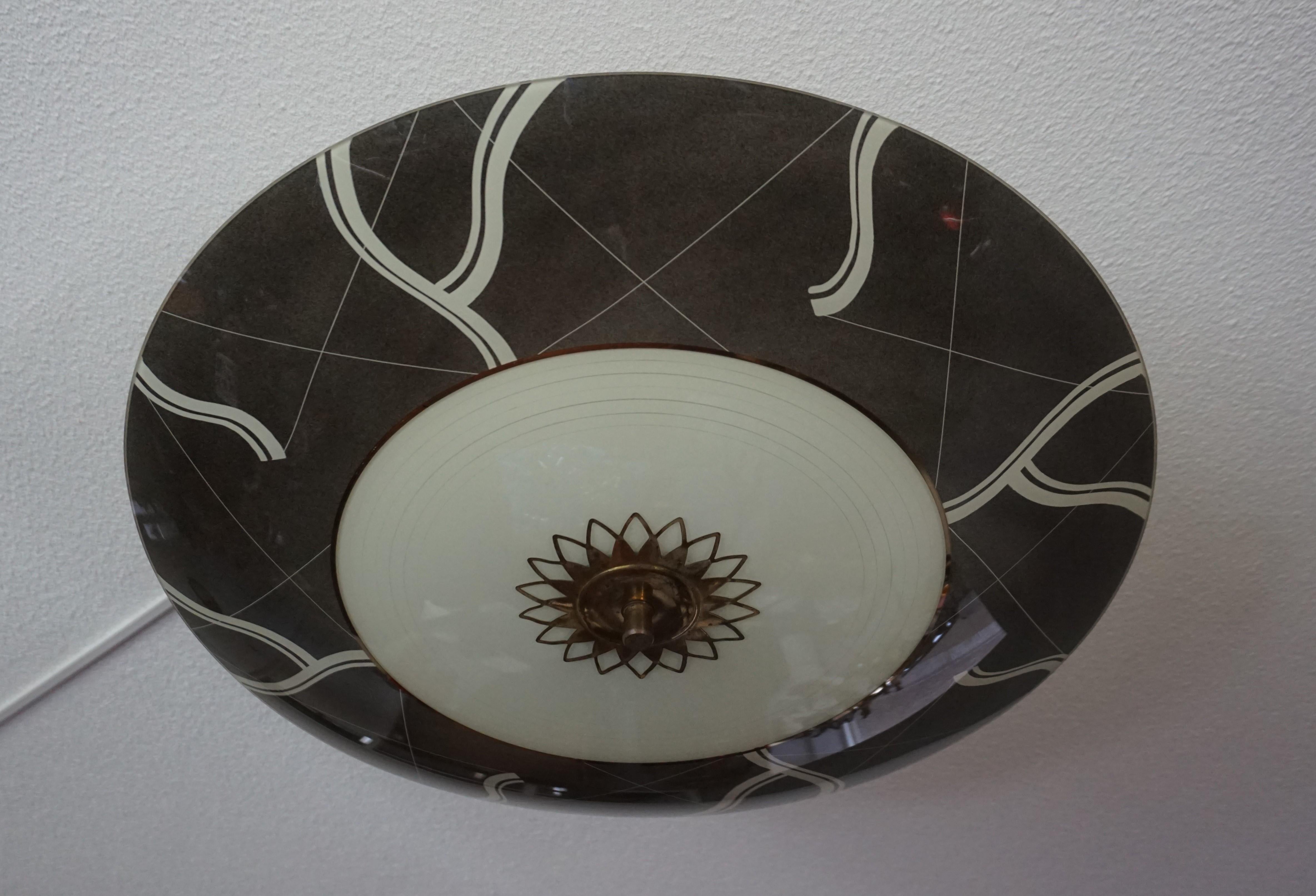 Unique Mid-Century Modern Glass and Brass Flush Mount With Eye Ball Pattern 6