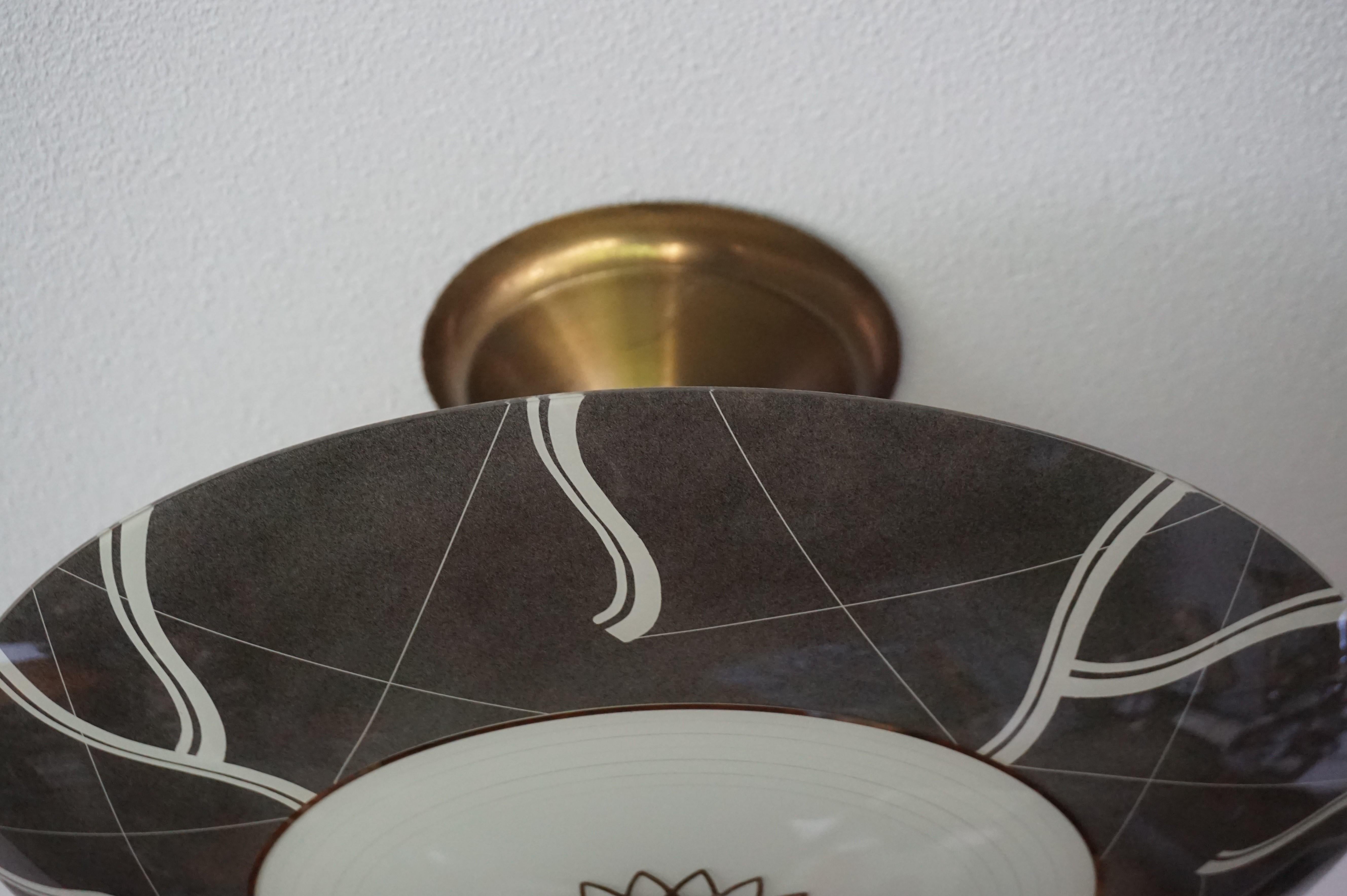 Unique Mid-Century Modern Glass and Brass Flush Mount With Eye Ball Pattern 8