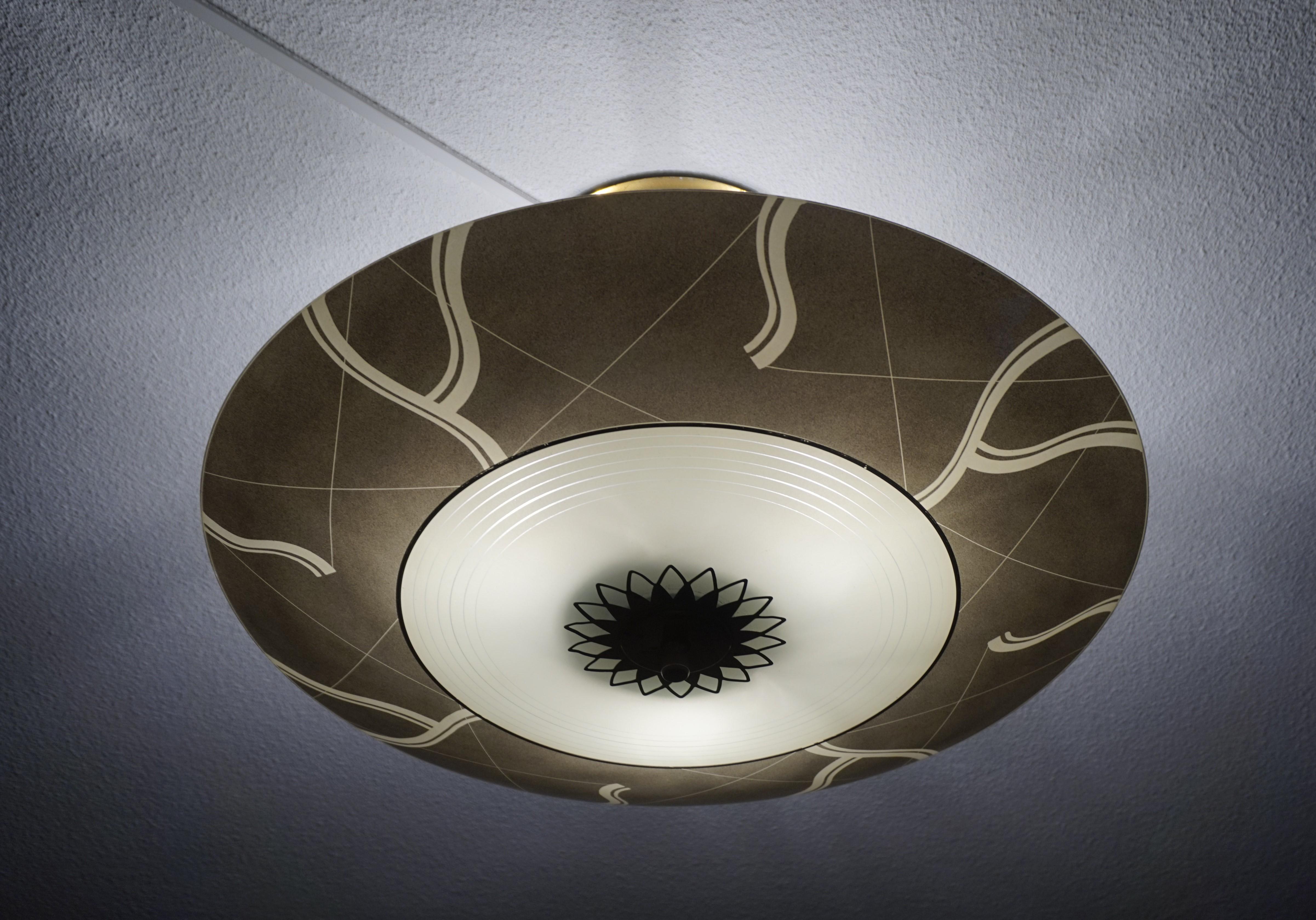 Unique Mid-Century Modern Glass and Brass Flush Mount With Eye Ball Pattern 9