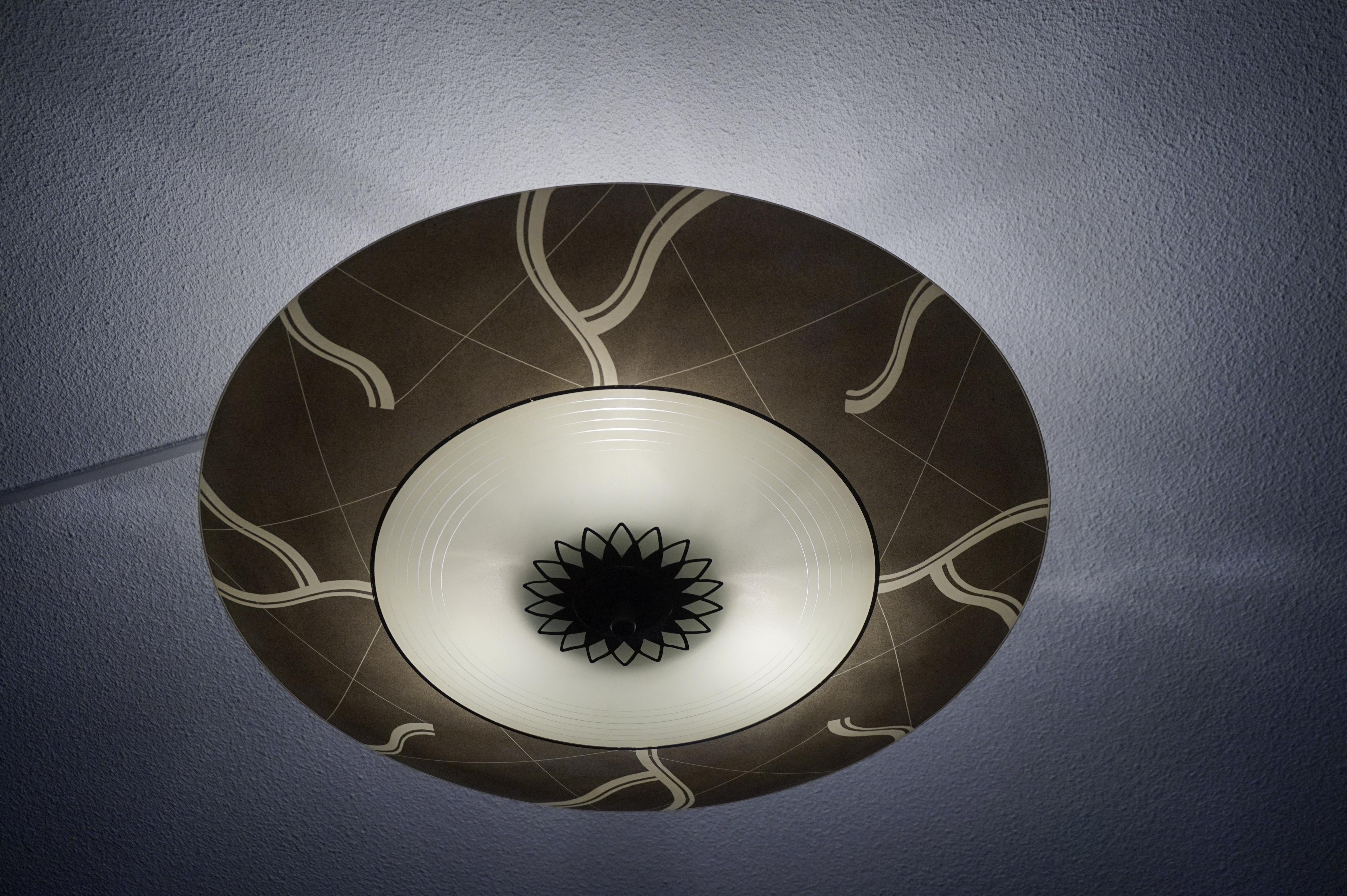 Unique Mid-Century Modern Glass and Brass Flush Mount With Eye Ball Pattern 10
