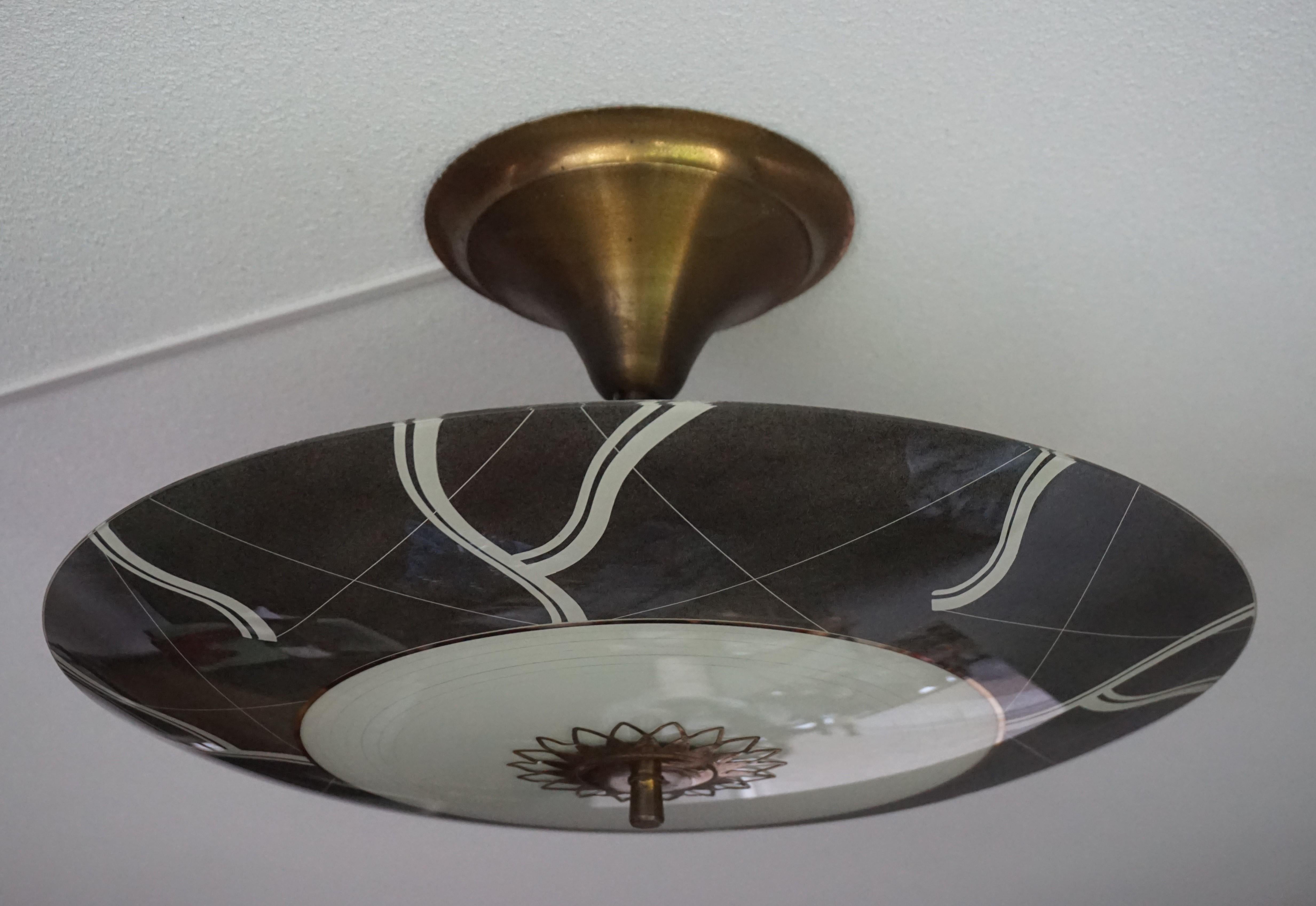 Unique Mid-Century Modern Glass and Brass Flush Mount With Eye Ball Pattern 11