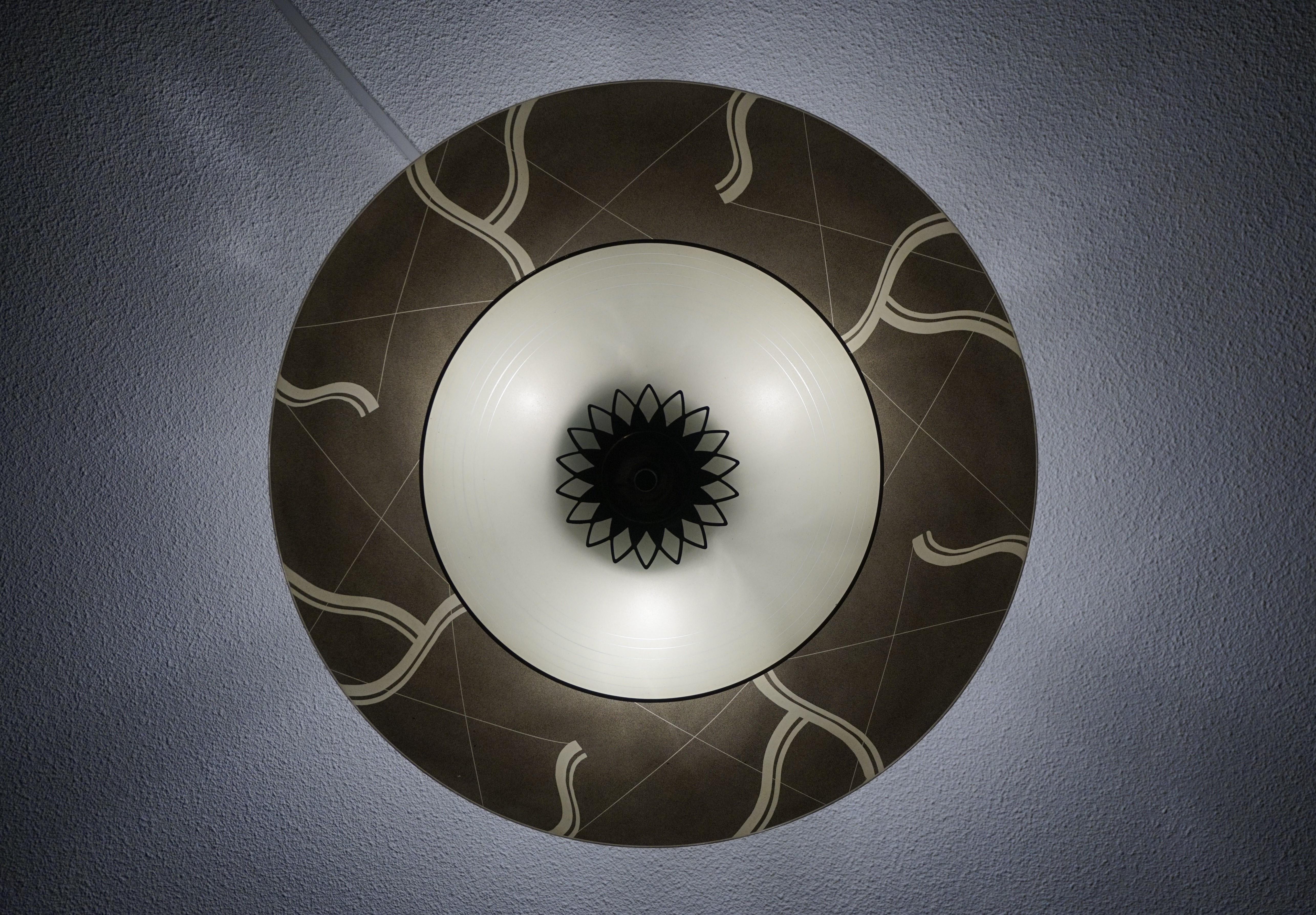 European Unique Mid-Century Modern Glass and Brass Flush Mount With Eye Ball Pattern