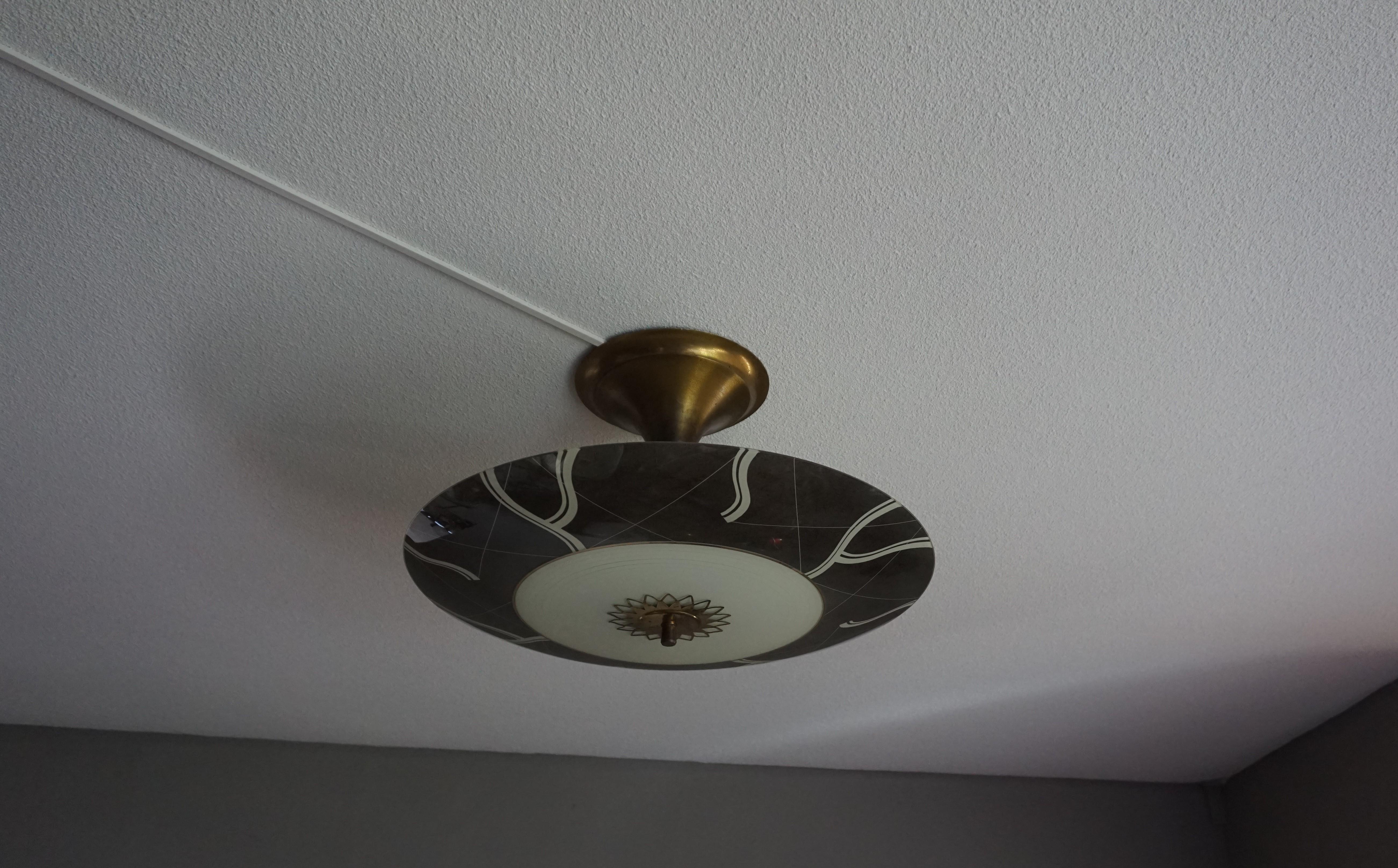 Hand-Crafted Unique Mid-Century Modern Glass and Brass Flush Mount With Eye Ball Pattern