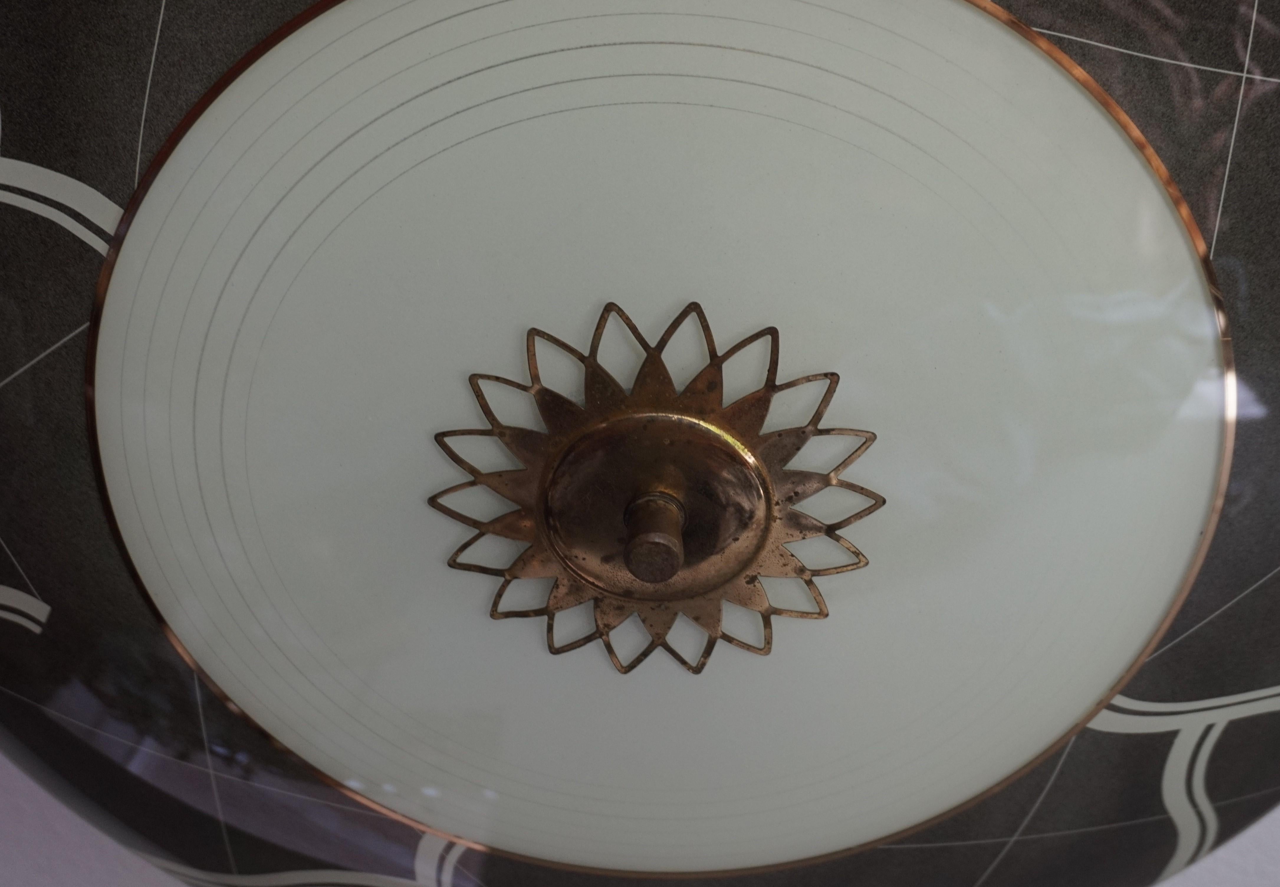 20th Century Unique Mid-Century Modern Glass and Brass Flush Mount With Eye Ball Pattern