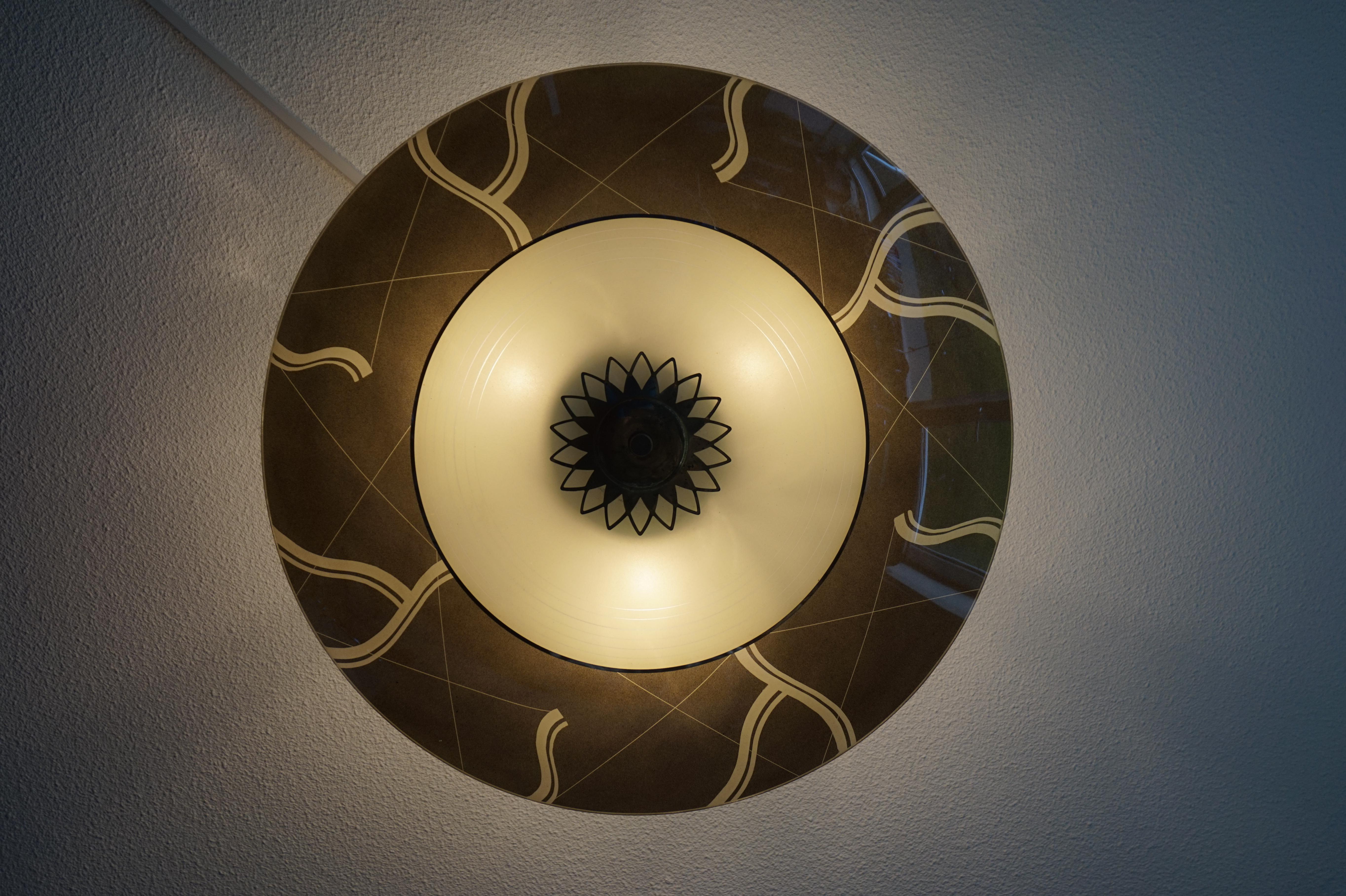 Unique Mid-Century Modern Glass and Brass Flush Mount With Eye Ball Pattern 2