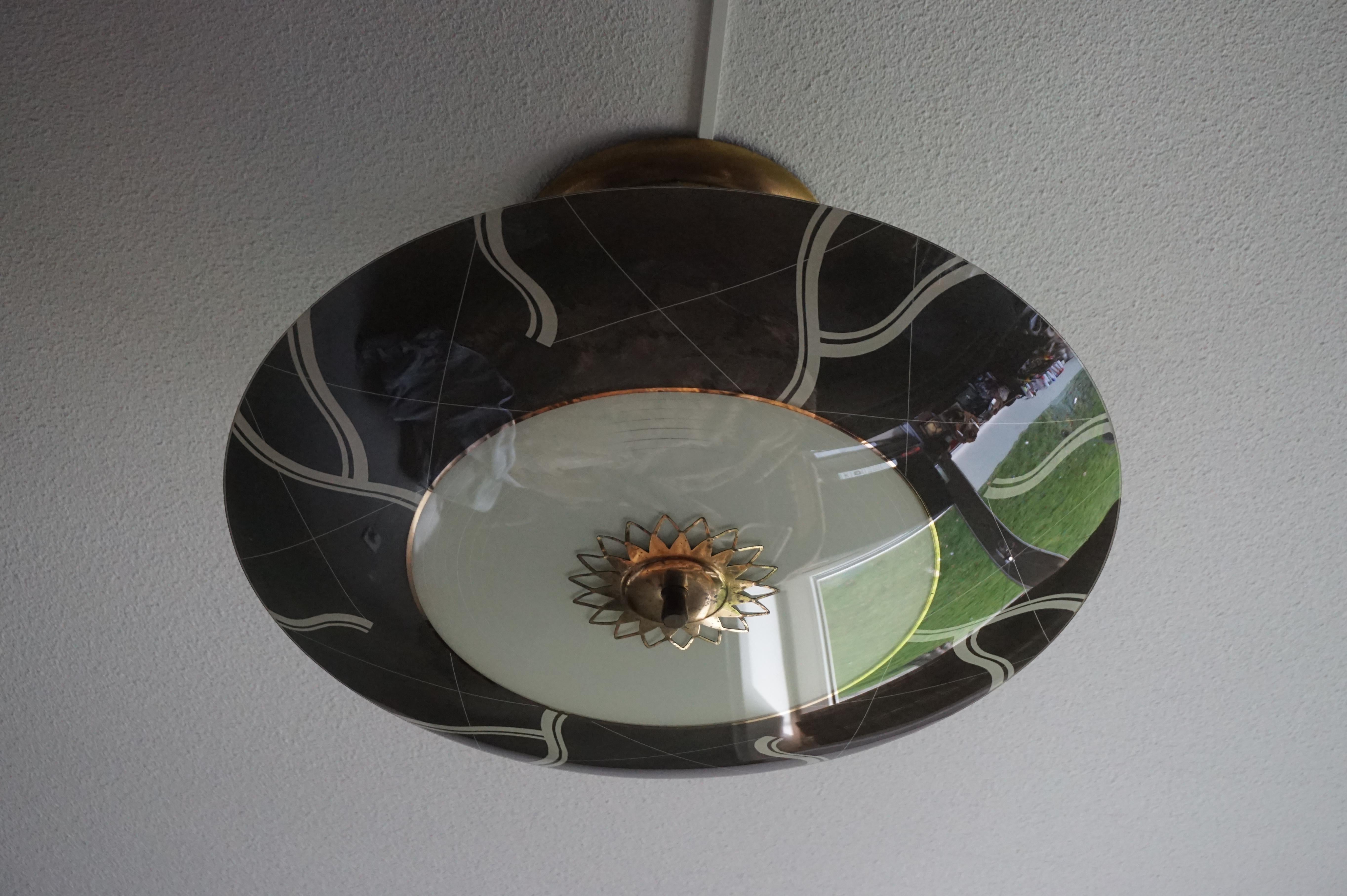 Unique Mid-Century Modern Glass and Brass Flush Mount With Eye Ball Pattern 3