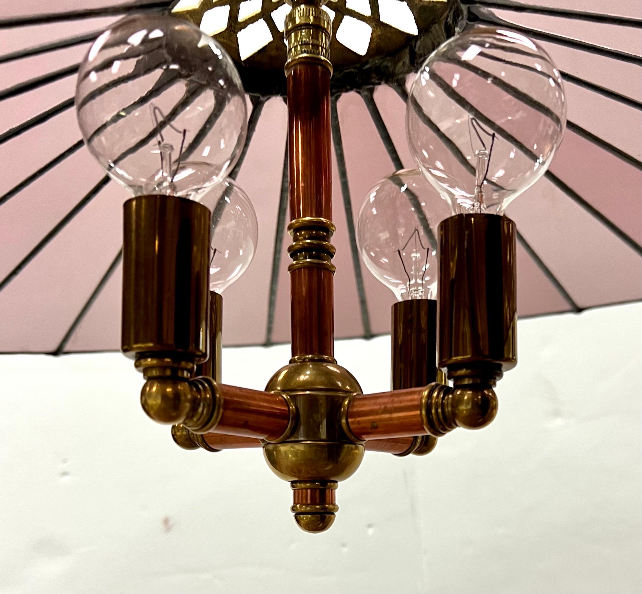 Unique Mid-Century Modern Hand Crafted Amethyst Stained Glass Lighting Fixture In Good Condition In West Hartford, CT