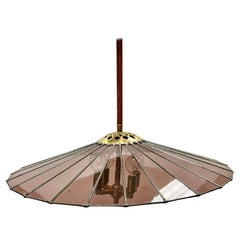 Unique Mid-Century Modern Hand Crafted Amethyst Stained Glass Lighting Fixture