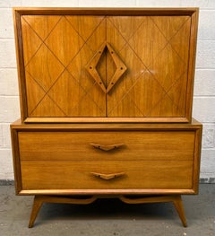 Unique Mid-Century Modern High-Boy Chest w/ Sculpted Handles