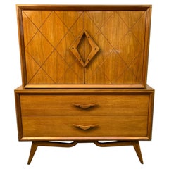 Unique Mid-Century Modern High-Boy Chest w/ Sculpted Handles