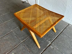 Unique mid century modern low cane maple blonde stool ottoman studio craft