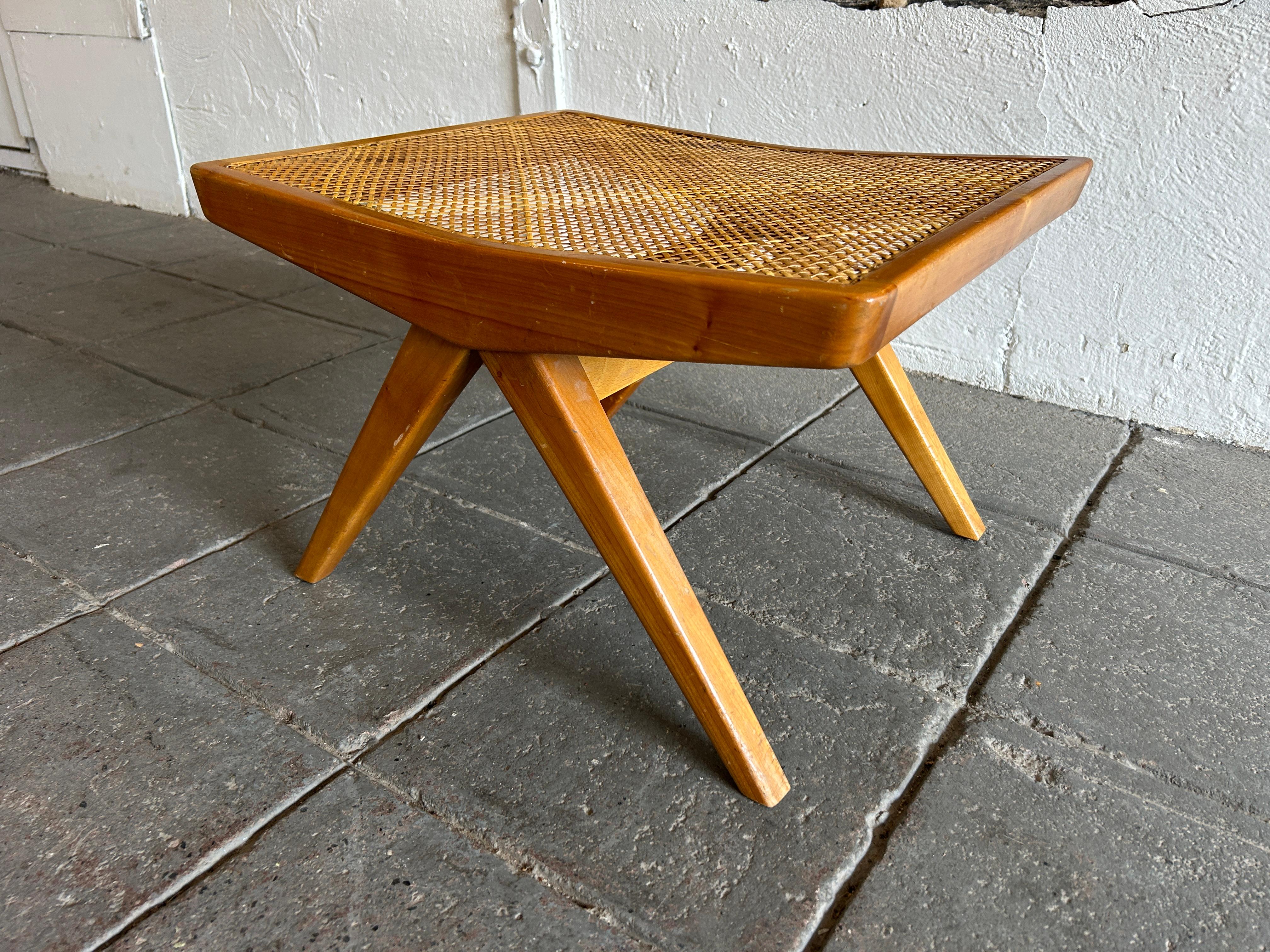 Mid-Century Modern Unique mid century modern low cane maple blonde stool ottoman studio craft  For Sale