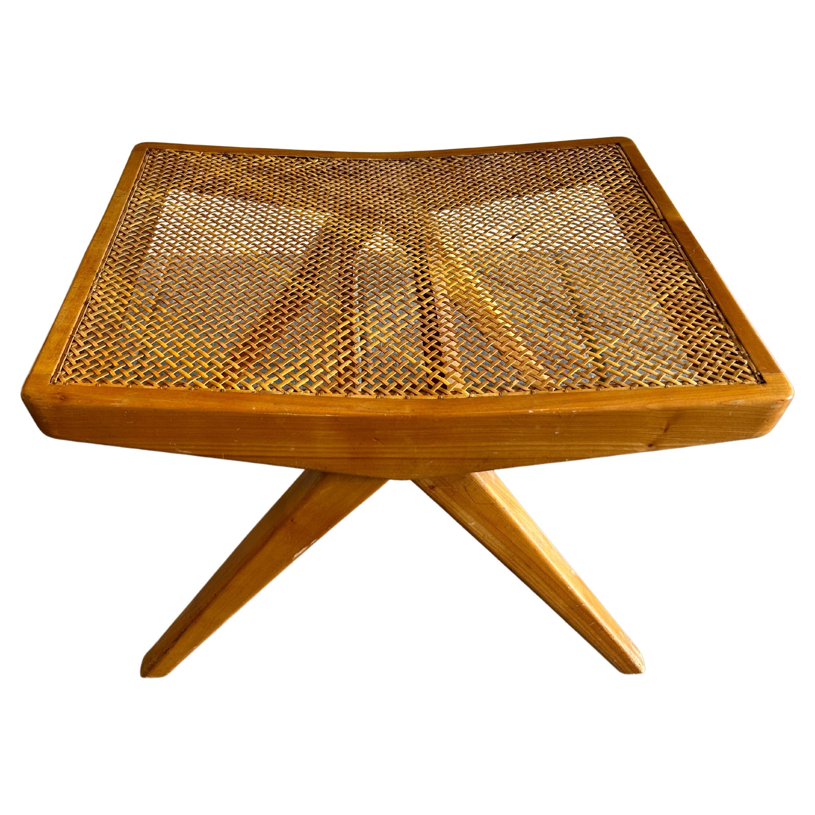 Unique mid century modern low cane maple blonde stool ottoman studio craft  For Sale