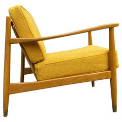 Unique Mid-Century Modern Low Swedish Lounge Chair Blonde Yellow Cushions
