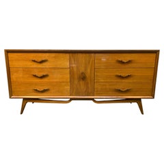 Unique Mid-Century Modern Lowboy Dresser w/ Sculpted Pulls