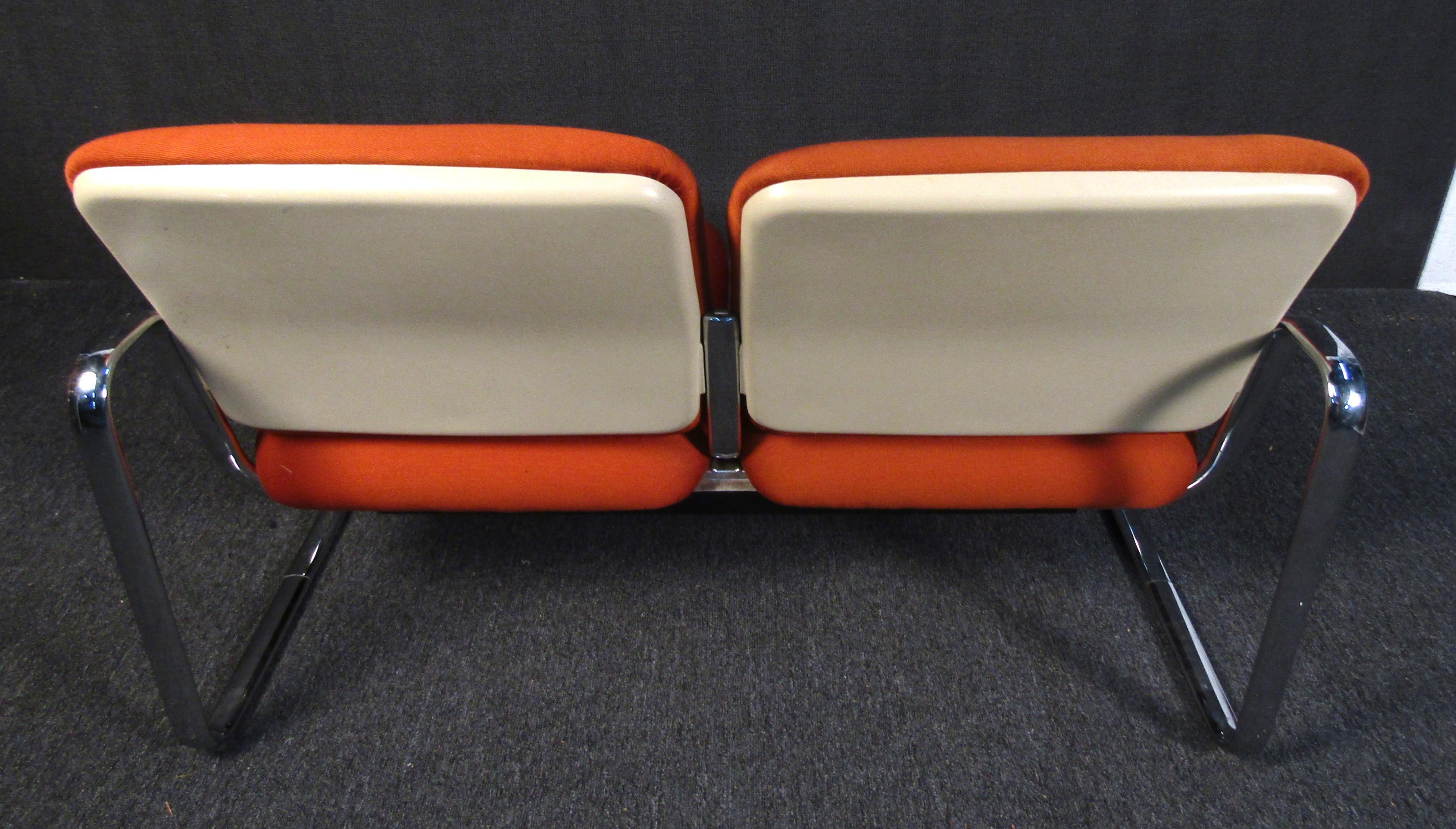 Unique Mid-Century Modern Orange Bench For Sale 2