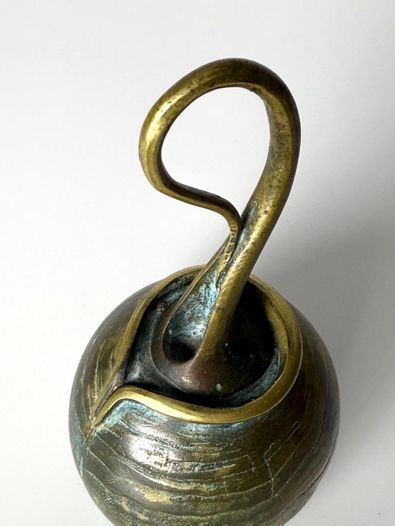 Unique Mid Century Modern Sculptural Bronze Bell Signed Francisco Organic Design For Sale 2
