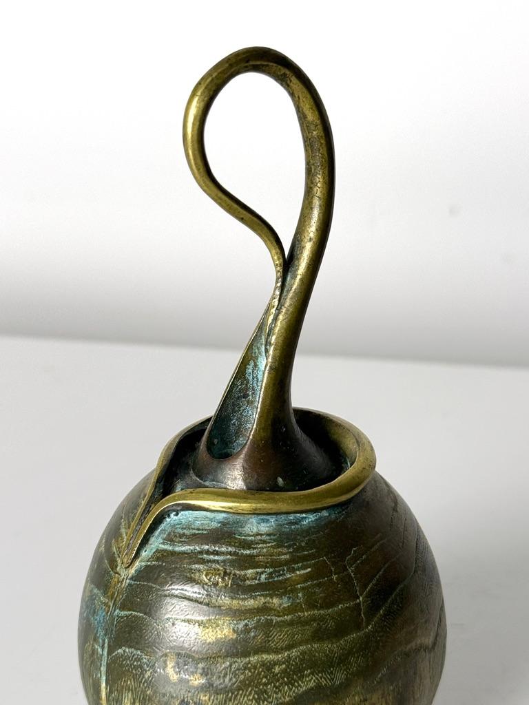 Unique Mid Century Modern Sculptural Bronze Bell Signed Francisco Organic Design For Sale 4