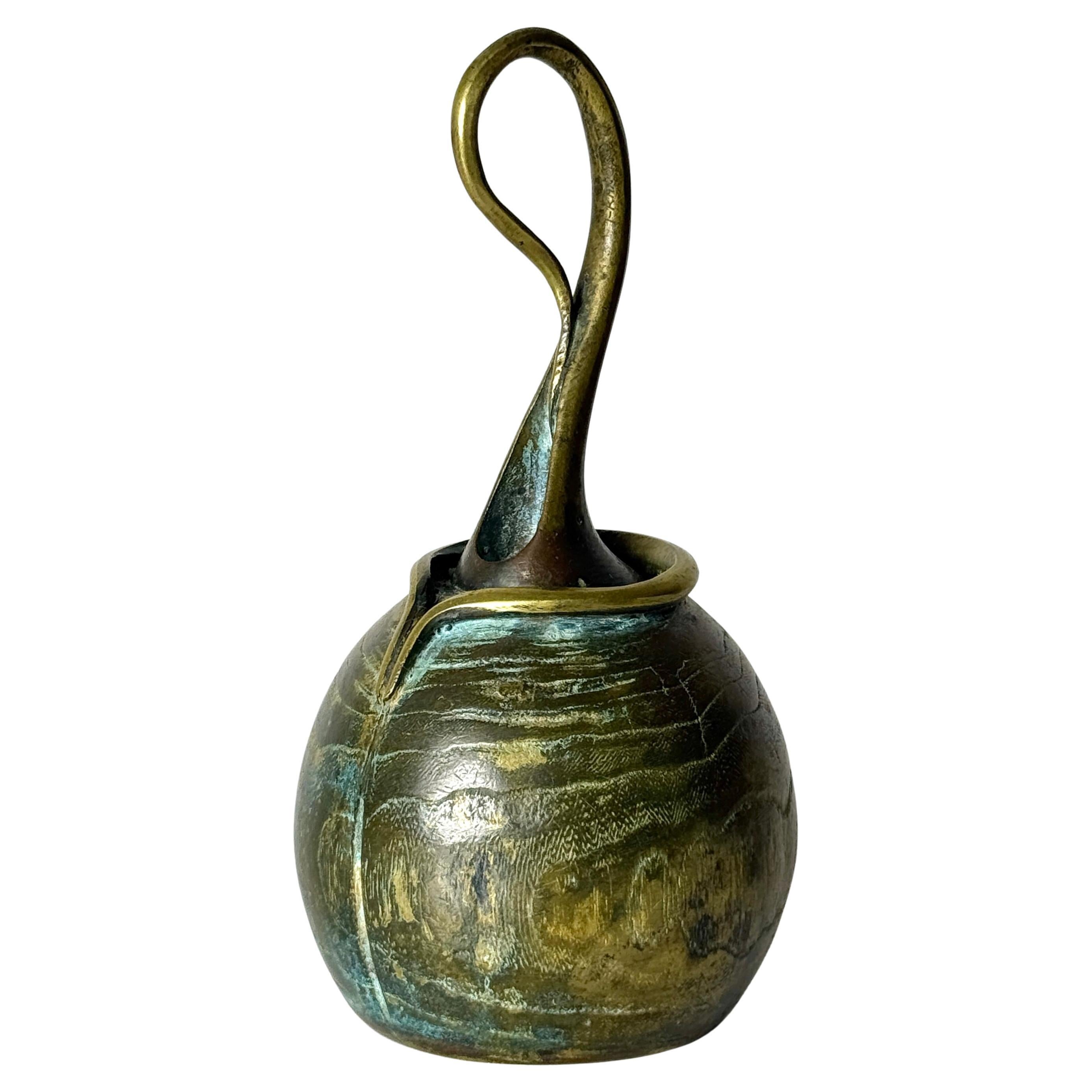 Unique Mid Century Modern Sculptural Bronze Bell Signed Francisco Organic Design For Sale