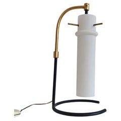 Unique Mid Century Modern Table Lamp in Brass and Opaline glass by Stilnovo