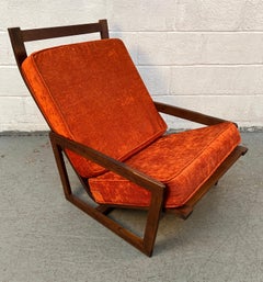 Unique Mid-Century Modern Teak Orange Lounge Chair