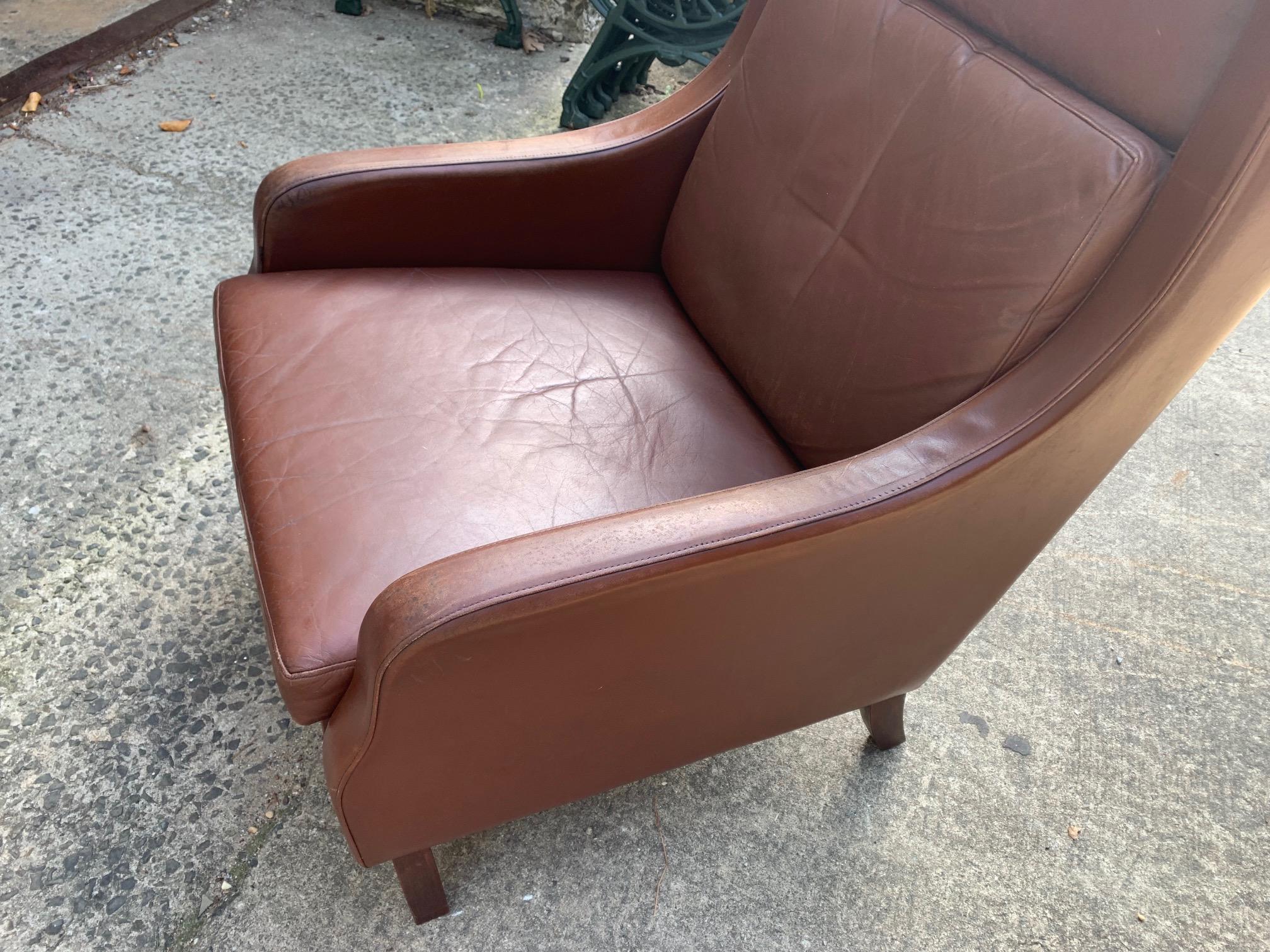 Unique Mid-Century Borge Mogensen Modern Vintage Leather Danish Lounge Chair  For Sale 4