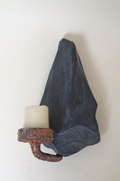 Bougeoir mural unique en ardoise et cuivre de style moderne du milieu du siècle