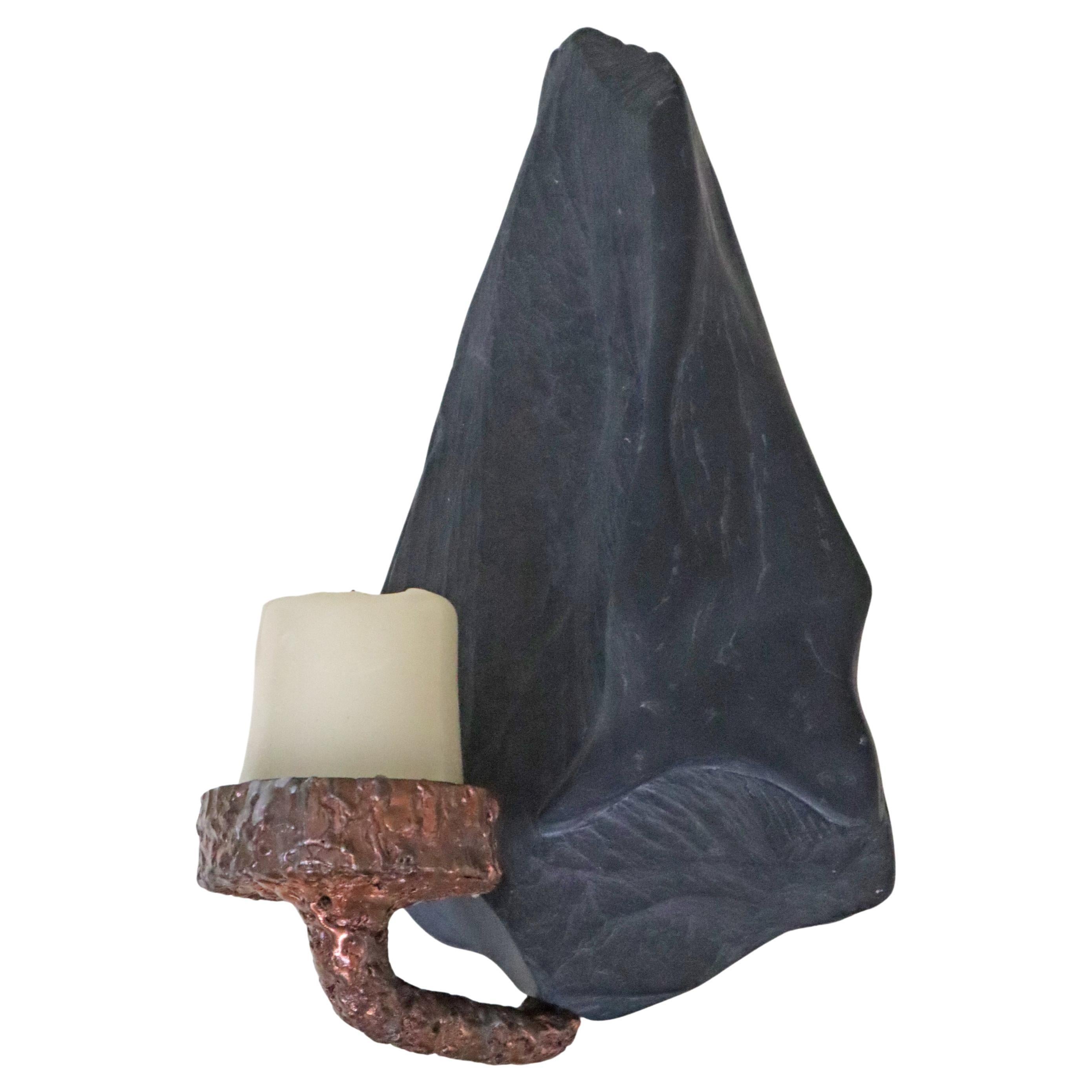 Portacandele da parete in ardesia e oCpper, unico nel suo genere, moderno e di metà secolo. in vendita