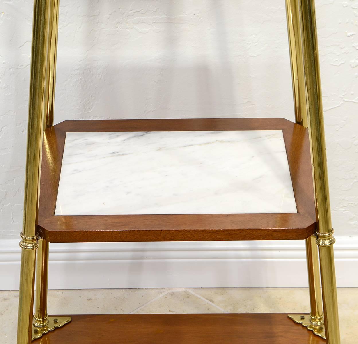 Unique Midcentury Obelisk Shape Brass, Mahogany and Marble Display Etagere In Good Condition In Ft. Lauderdale, FL