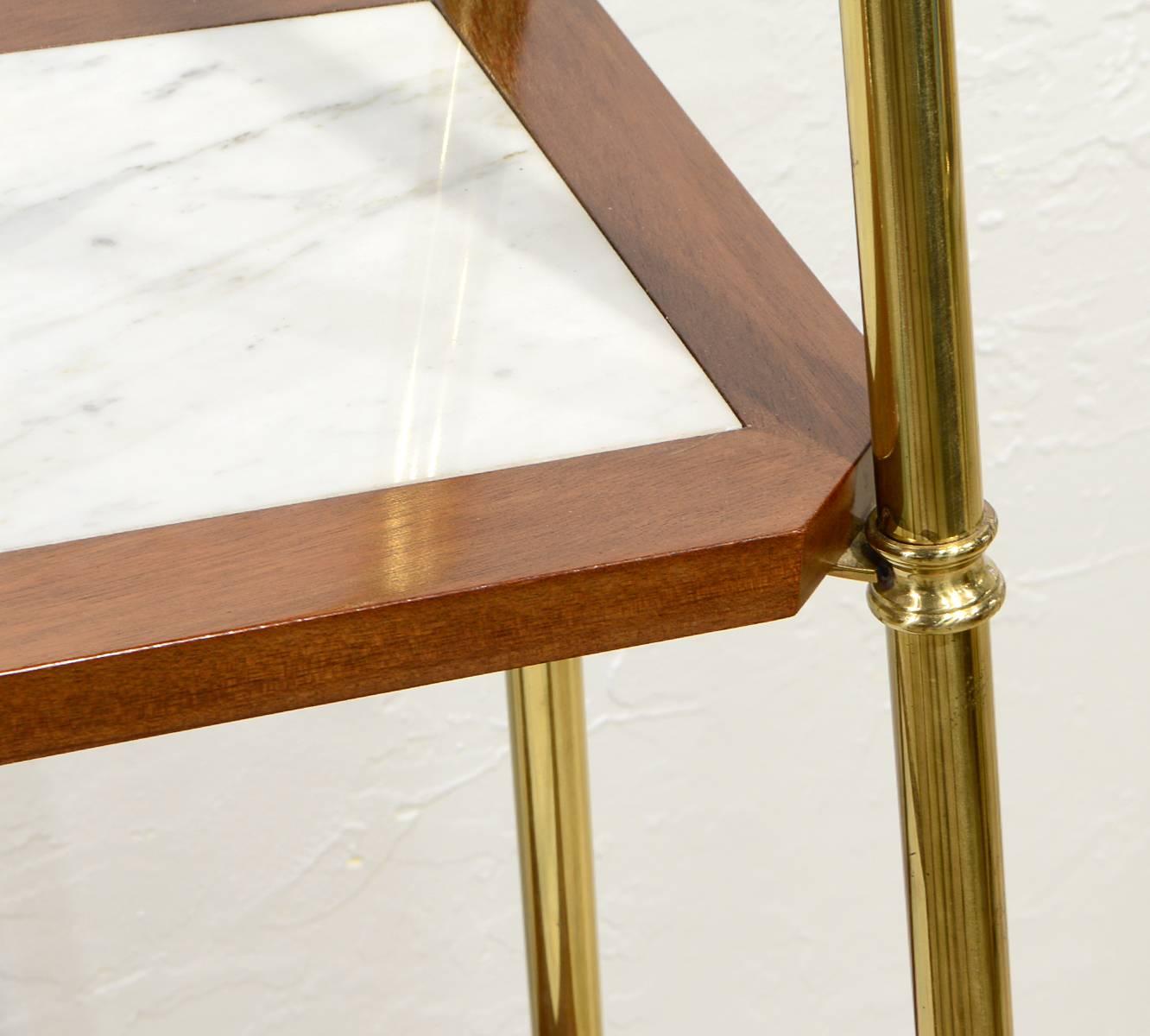Unique Midcentury Obelisk Shape Brass, Mahogany and Marble Display Etagere 1