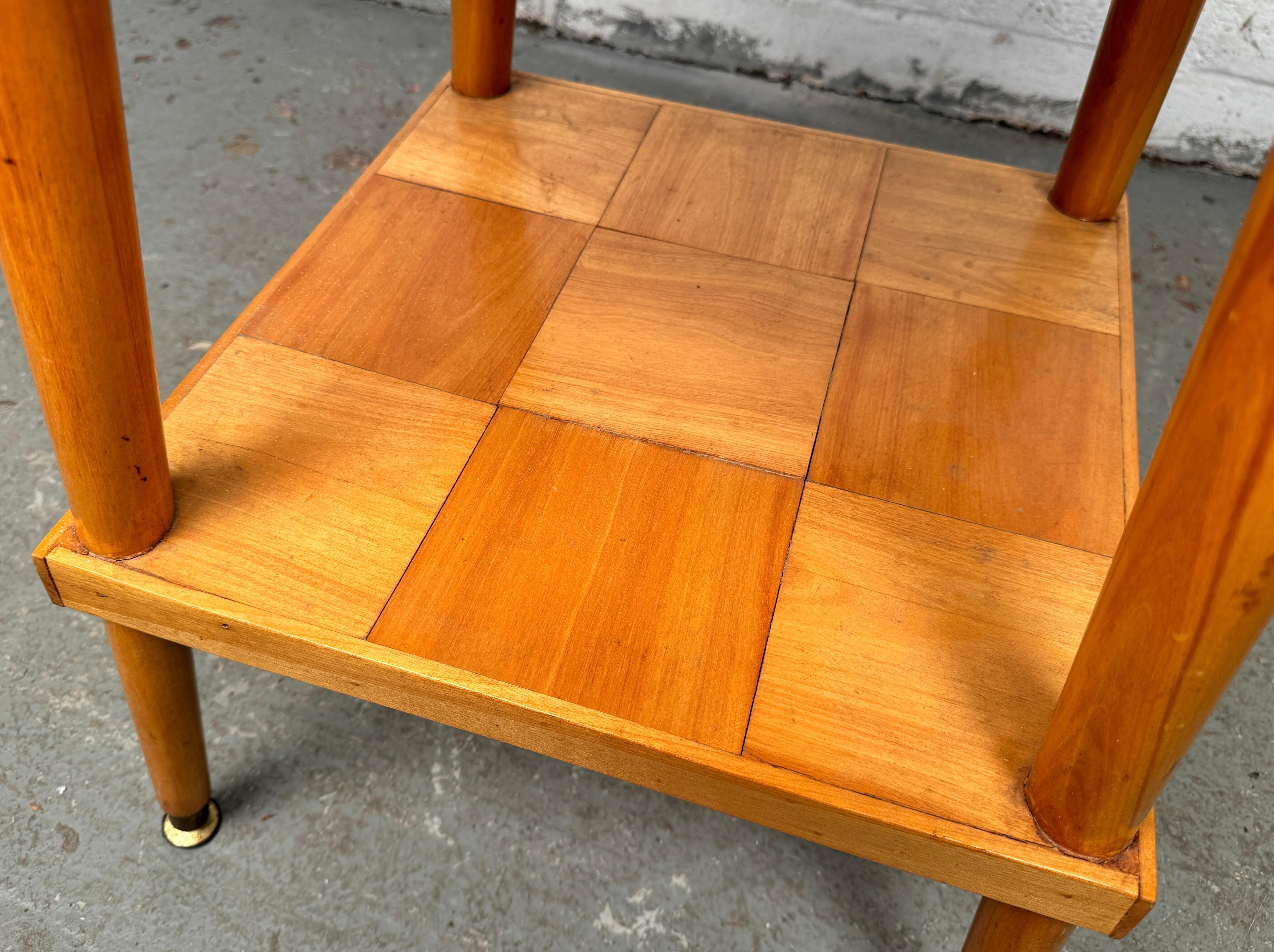 Unique Mid-Century Parquet Maple Side Table im Angebot 1