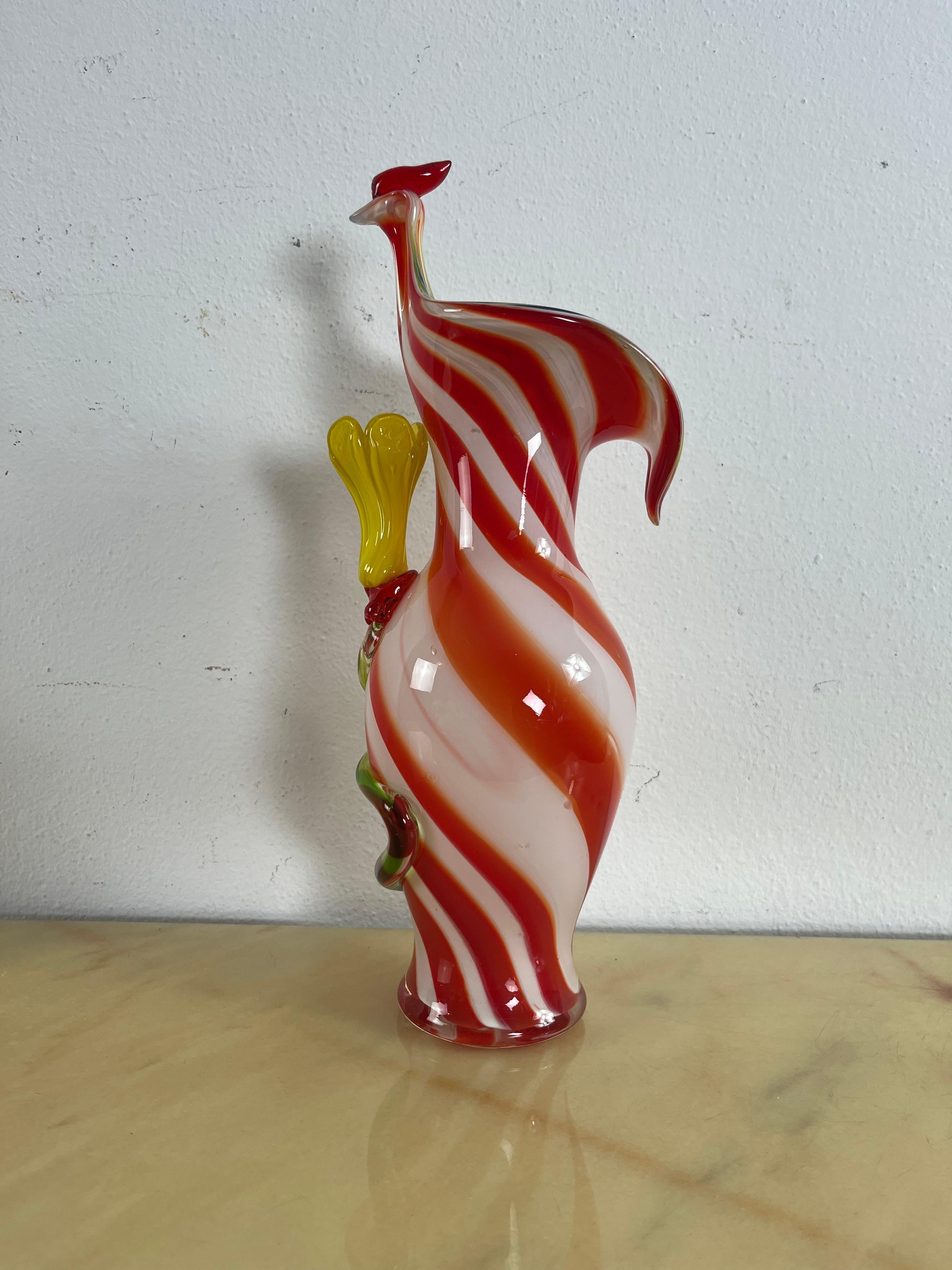 Einzigartige Vase aus polychromem Murano-Glas mit Hahn und Blumen aus der Mitte des Jahrhunderts, 1950er Jahre im Angebot 4