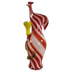 Unique Mid-century Polychrome Murano Glass Rooster and Flower Vase, 1950s
