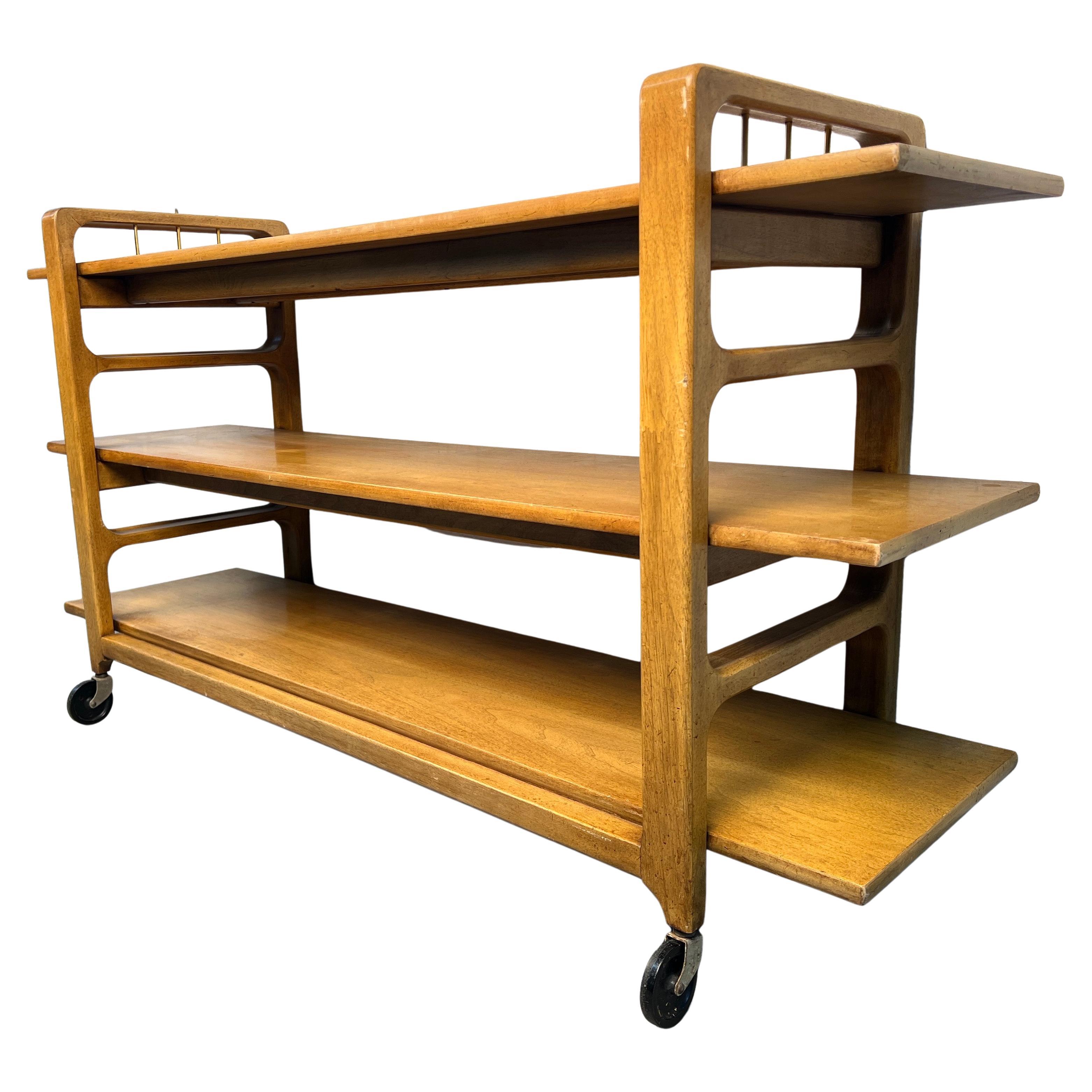 Chariot à roulettes en érable unique du milieu du siècle dernier en vente
