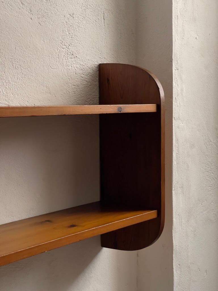 Unique Midcentury Scandinavian Cabinetmaker Shelf in Rich Patinated Pine Wood  For Sale 3