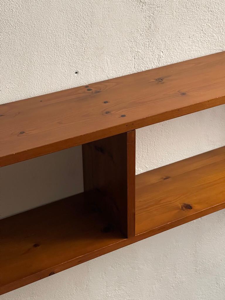 Hand-Crafted Unique Midcentury Scandinavian Cabinetmaker Shelf in Rich Patinated Pine Wood  For Sale