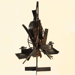 Unique Mid Century Sculptural Brutalist Torch Cut Candle Holder, 1960s