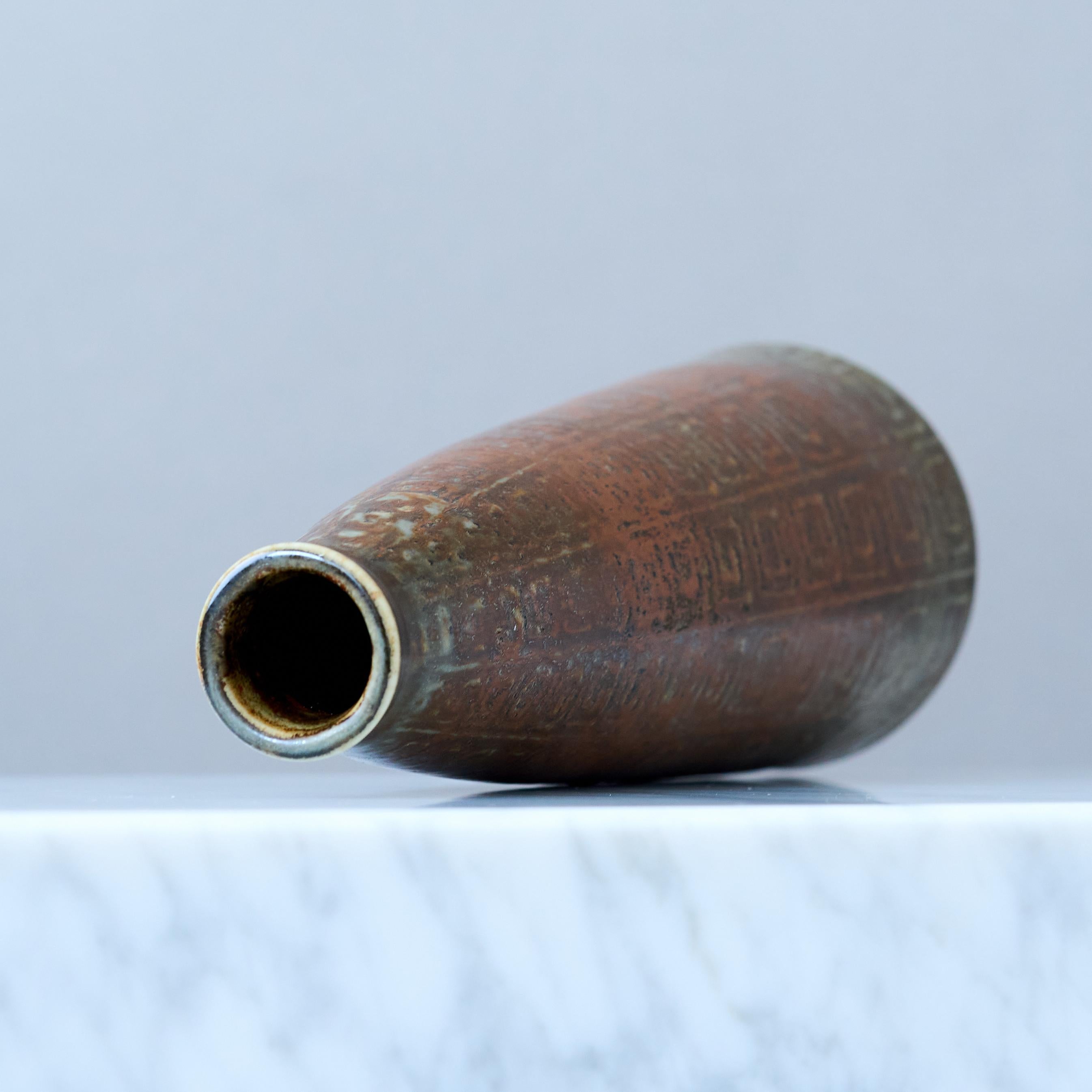 Glazed Unique Mid-Century Stoneware Vase by Carl-Harry Stalhane, Rorstrand Sweden 1960s For Sale