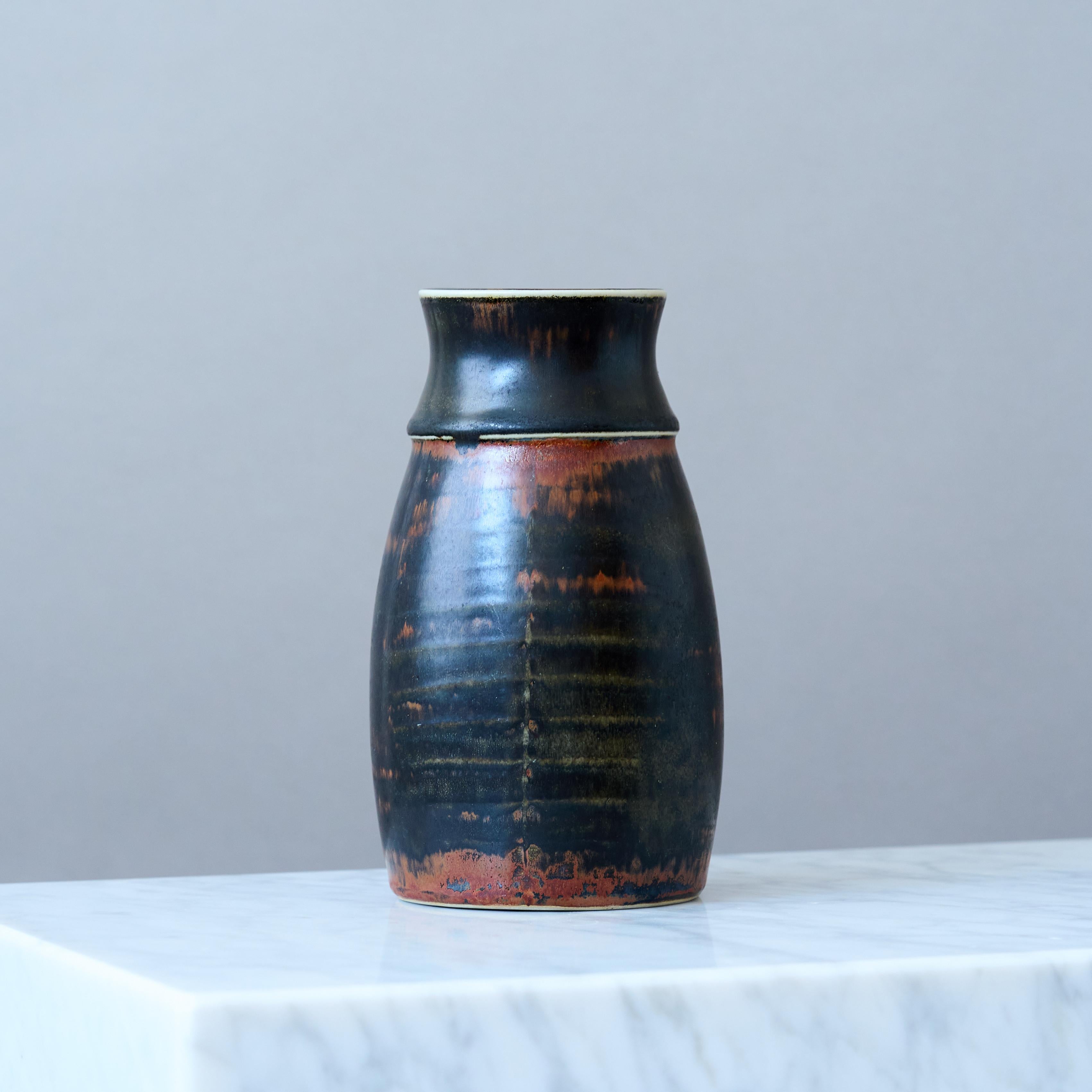 Glazed Unique Mid-Century Stoneware Vase by Carl-Harry Stalhane, Rorstrand Sweden 1960s For Sale