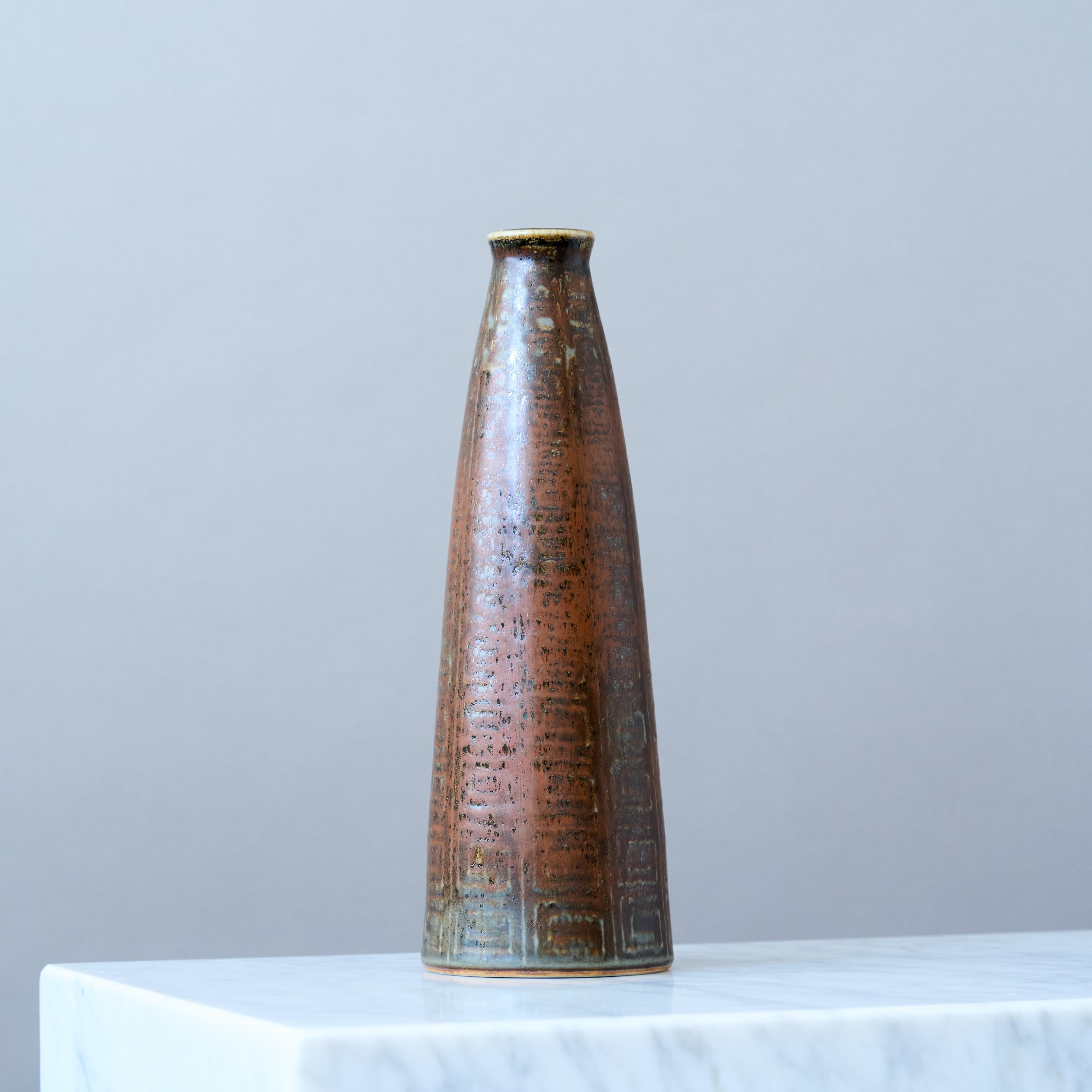 Ceramic Unique Mid-Century Stoneware Vase by Carl-Harry Stalhane, Rorstrand Sweden 1960s For Sale