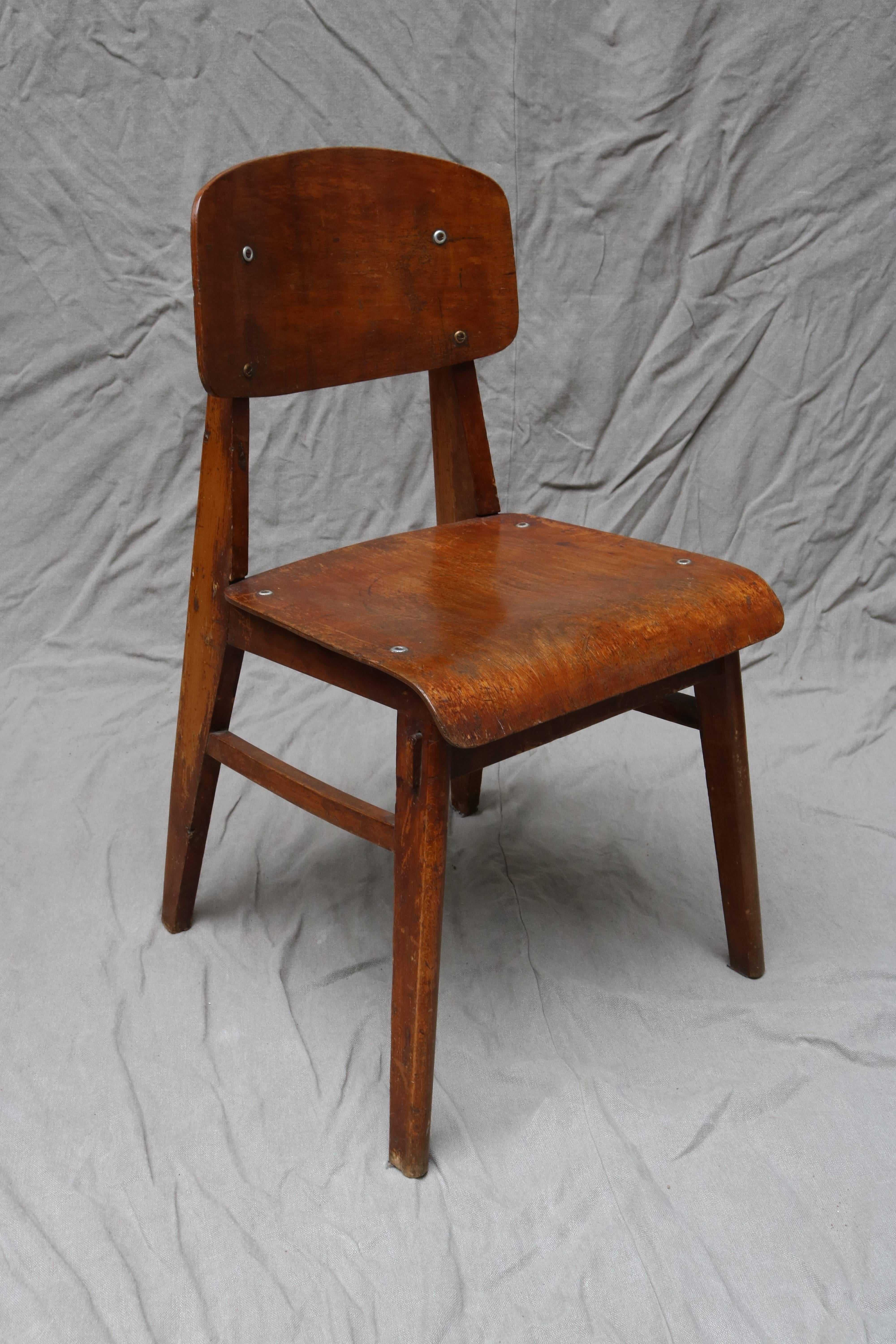French Unique Midcentury Wooden Chair by Jean Prouvé For Sale