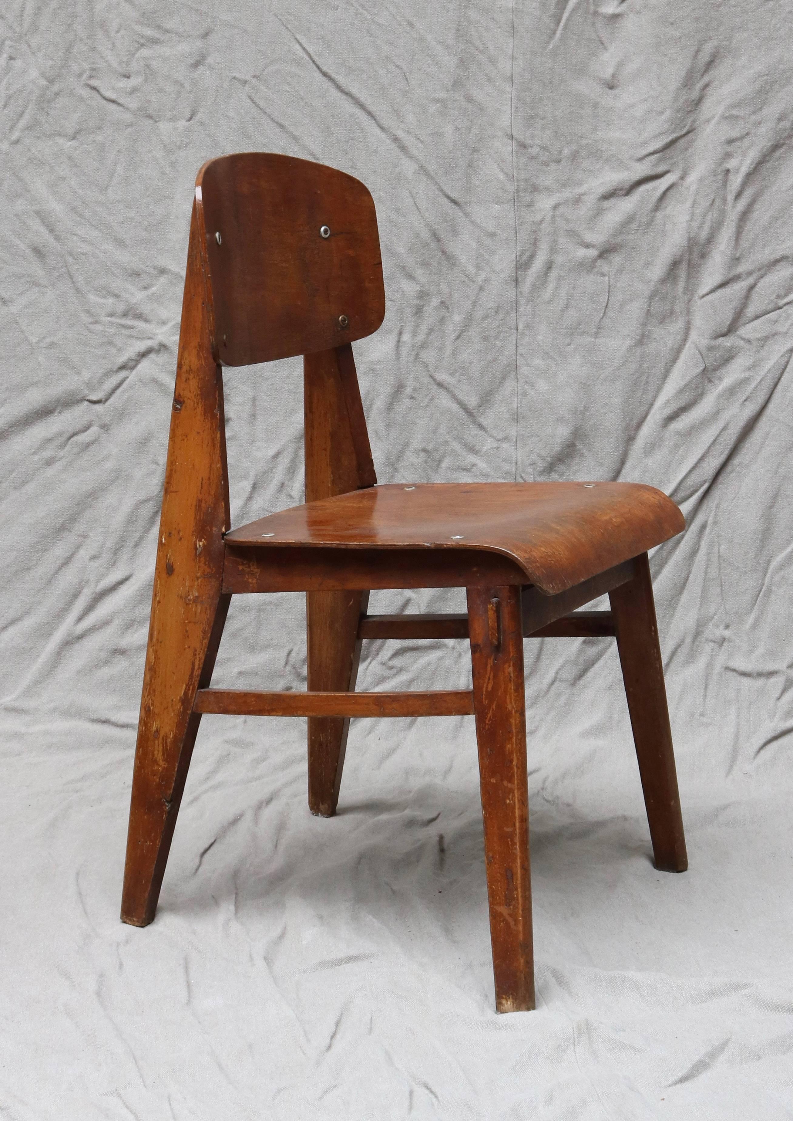 Unique Midcentury Wooden Chair by Jean Prouvé In Good Condition For Sale In Copenhagen, DK